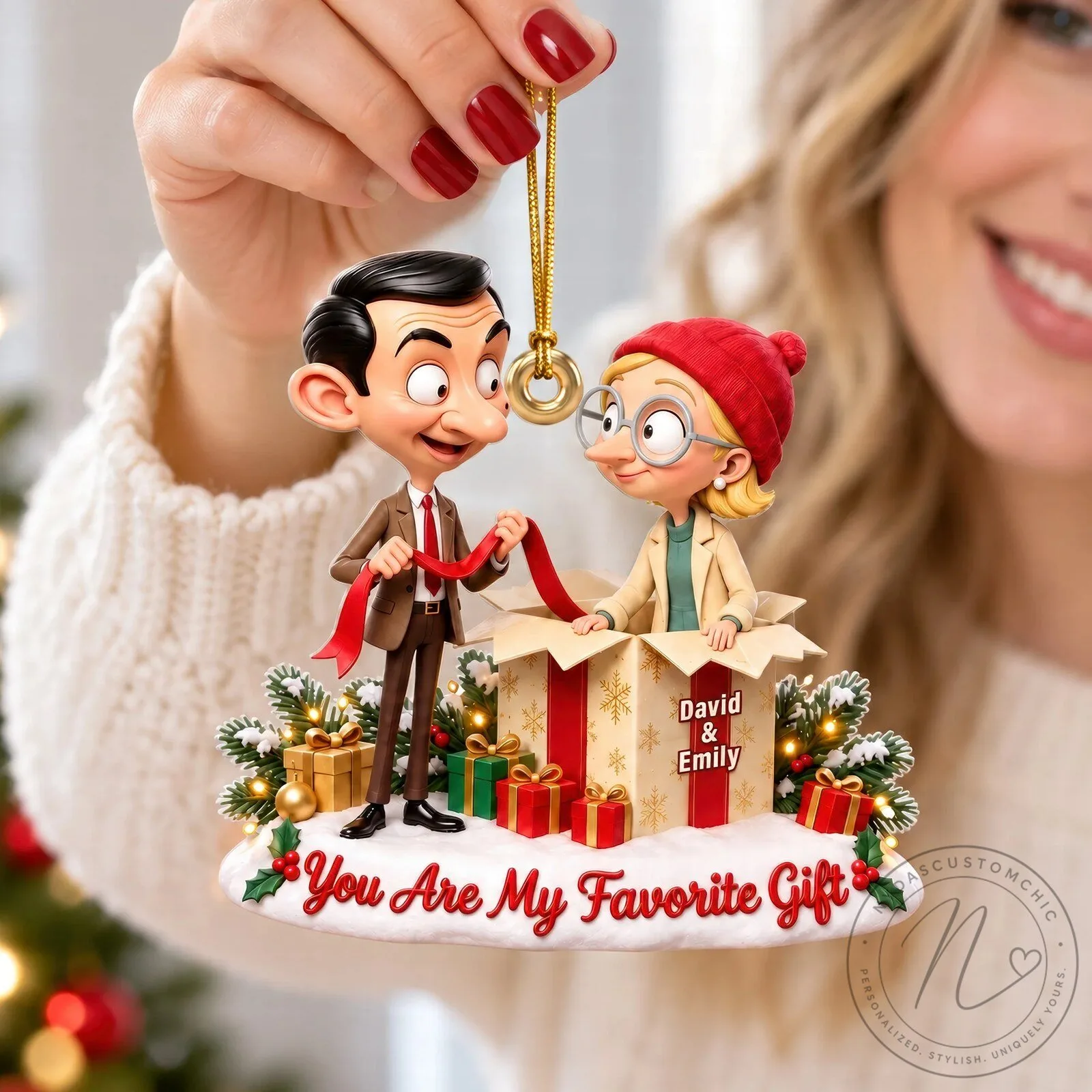 Mr. Bean and Girlfriend Personalized Christmas Tree Ornament 9 Mr. Bean and Girlfriend Personalized Christmas Tree Ornament