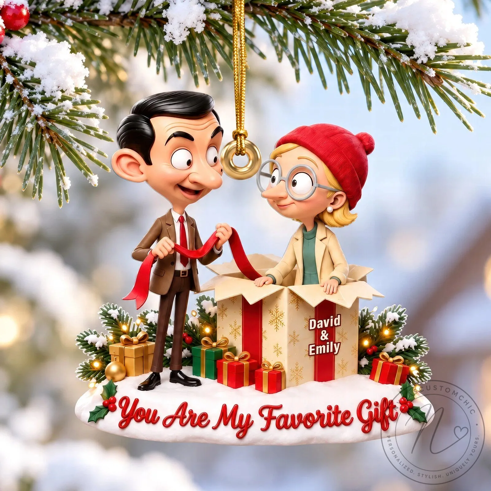 Mr. Bean and Girlfriend Personalized Christmas Tree Ornament 10 Mr. Bean and Girlfriend Personalized Christmas Tree Ornament