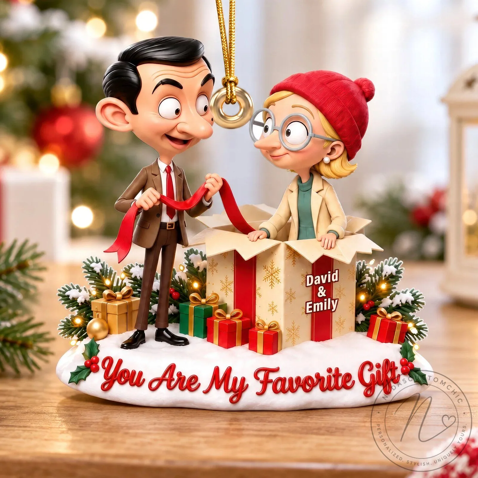 Mr. Bean and Girlfriend Personalized Christmas Tree Ornament 11 Mr. Bean and Girlfriend Personalized Christmas Tree Ornament