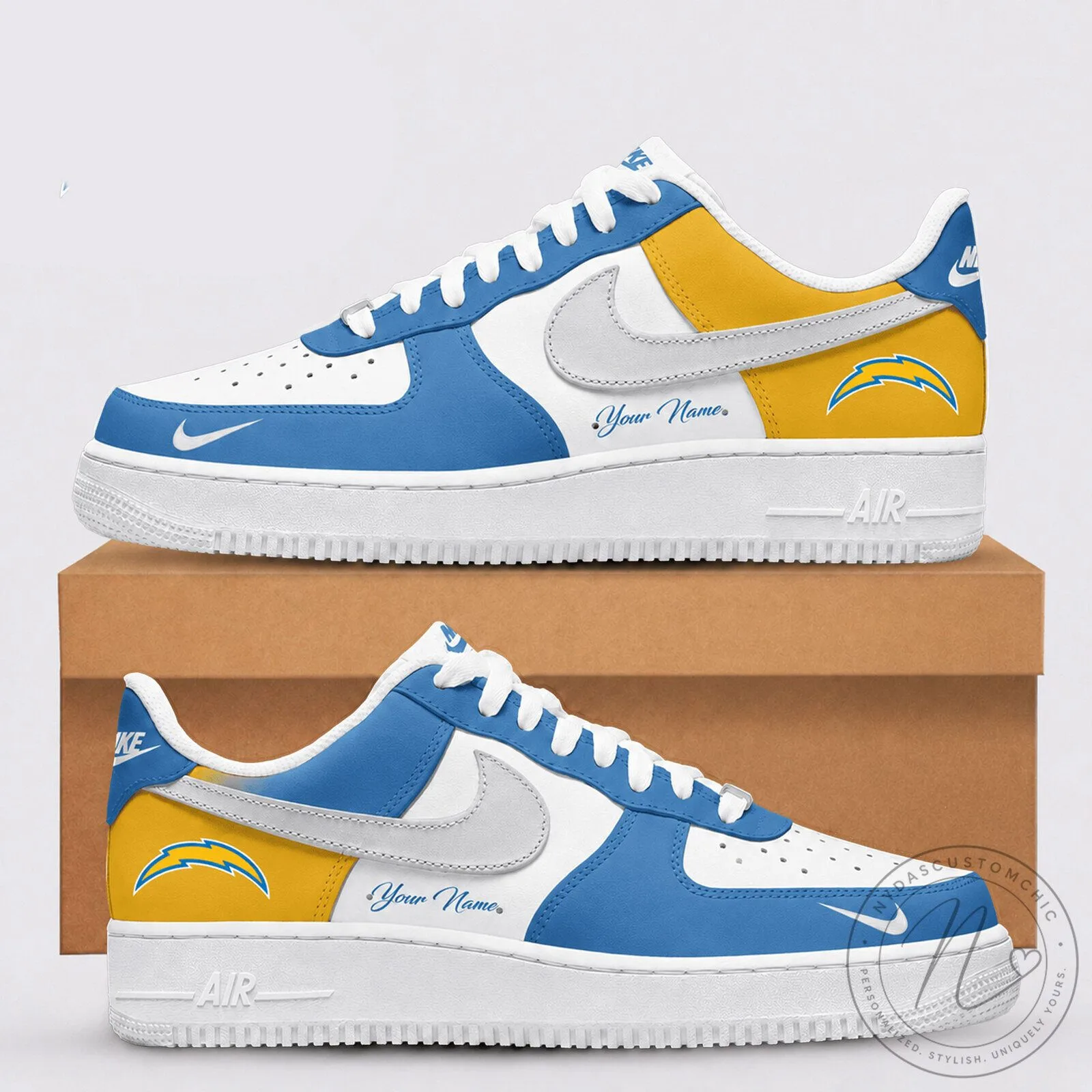 Los Angeles Chargers Custom Name White and Blue Sneakers 1 Los Angeles Chargers Custom Name White and Blue Sneakers