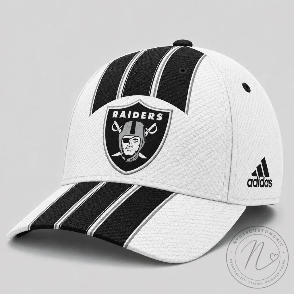 Las Vegas Raiders NFL Football Team White Black Triple Stripe Classic Cap Hat Las Vegas Raiders NFL Football Team White Black Triple Stripe Classic Cap Hat