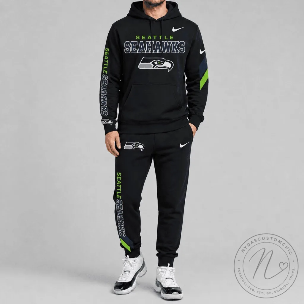 Seattle Seahawks Football Team Logo Black Hoodie and Sweatpants Tracksuit Set Seattle Seahawks Football Team Logo Black Hoodie and Sweatpants Tracksuit Set