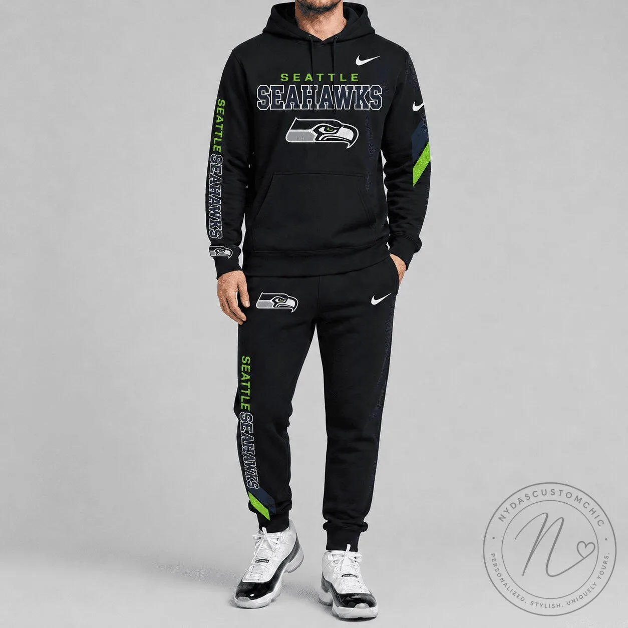 Seattle Seahawks Football Team Logo Black Hoodie and Sweatpants Tracksuit Set 5 Seattle Seahawks Football Team Logo Black Hoodie and Sweatpants Tracksuit Set