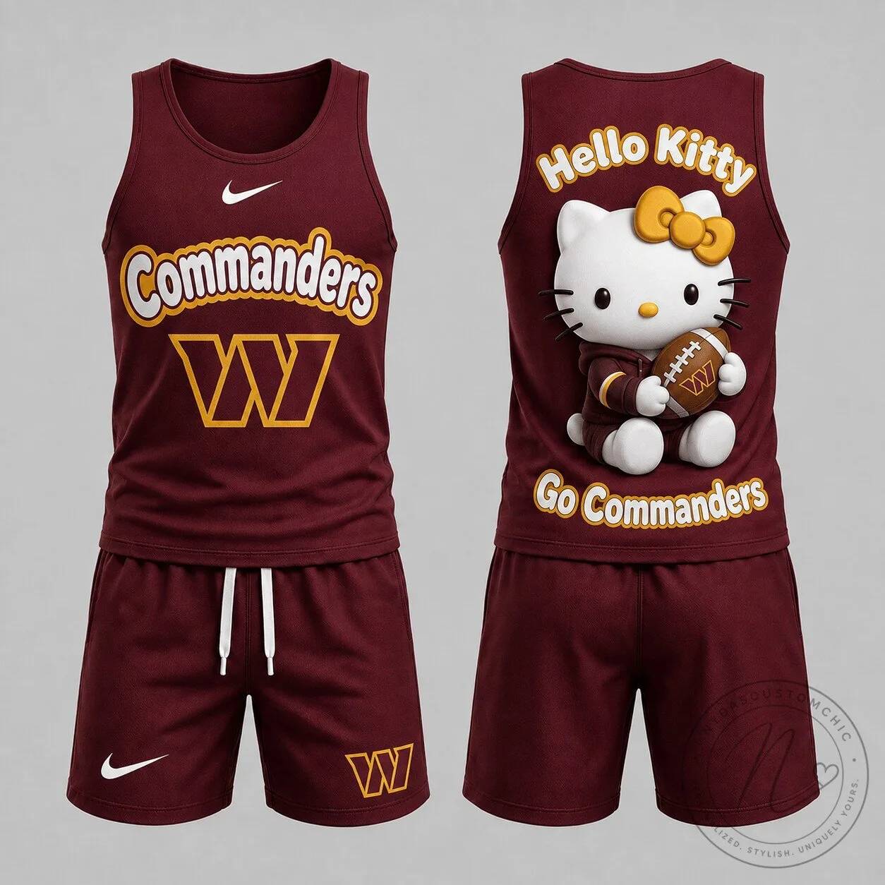 Hello Kitty Tank Top and Shorts Set for Washington Commanders Football Fans
