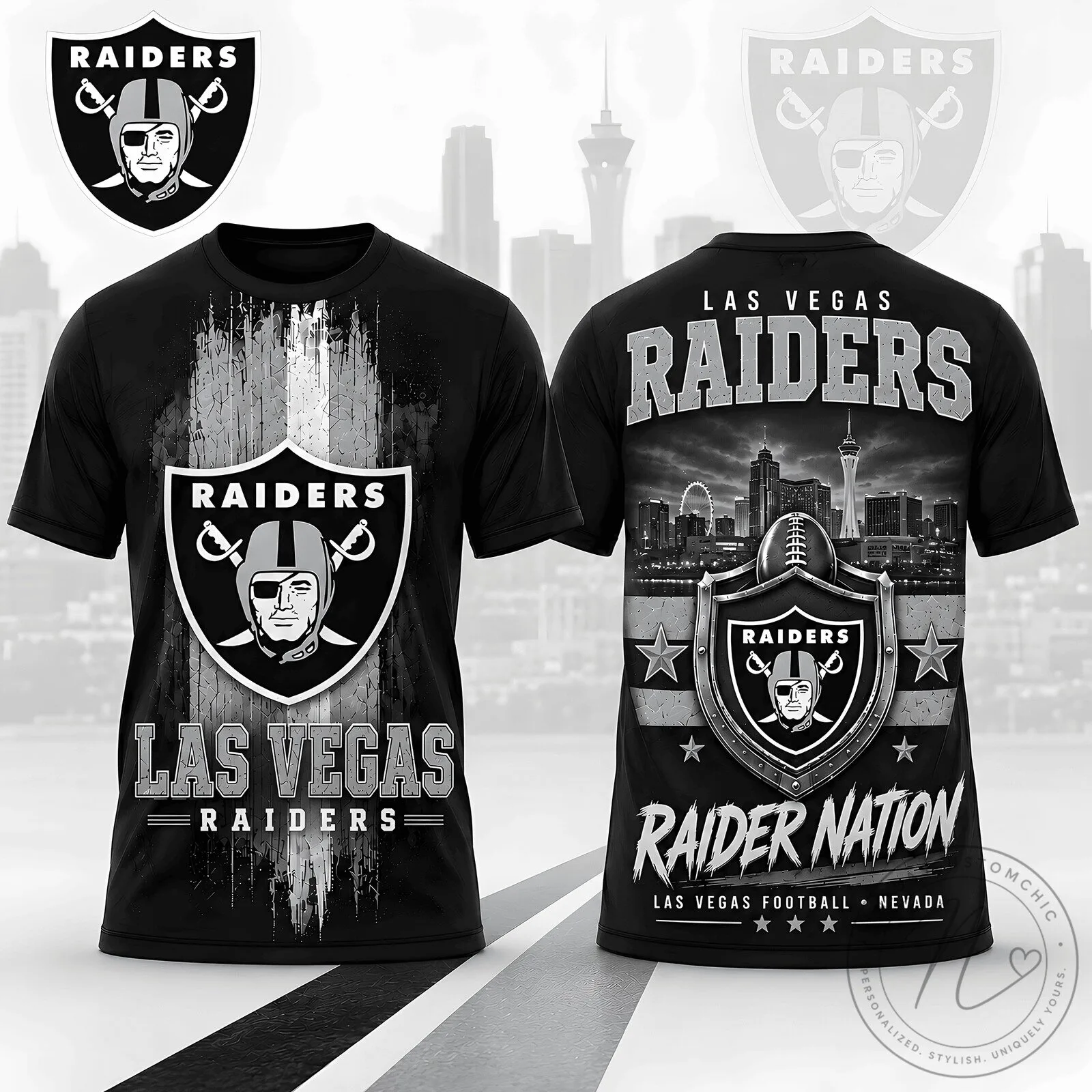 Las Vegas Raiders Football Team Spirit Black and White Raider Nation T-Shirt