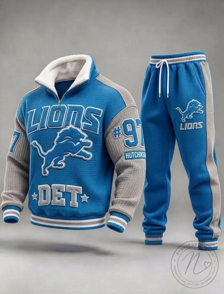 Detroit Lions Quarter-Zip Pullover Sweatshirt and Jogger Sweatpants Set