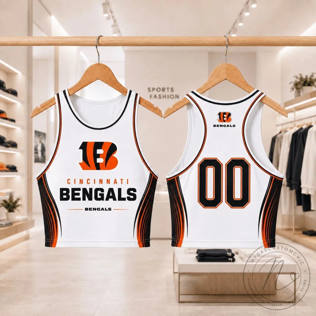 Cincinnati Bengals NFL Football Team White Cropped Tank Top for Women Cincinnati Bengals NFL Football Team White Cropped Tank Top for Women