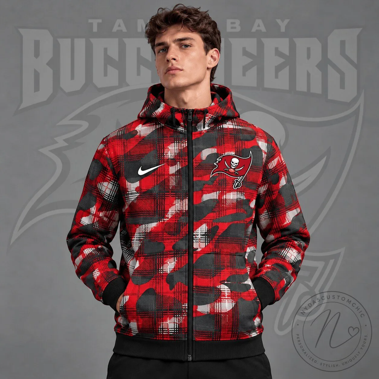 Tampa Bay Buccaneers Plaid Camouflage Full Zip Hooded Jacket