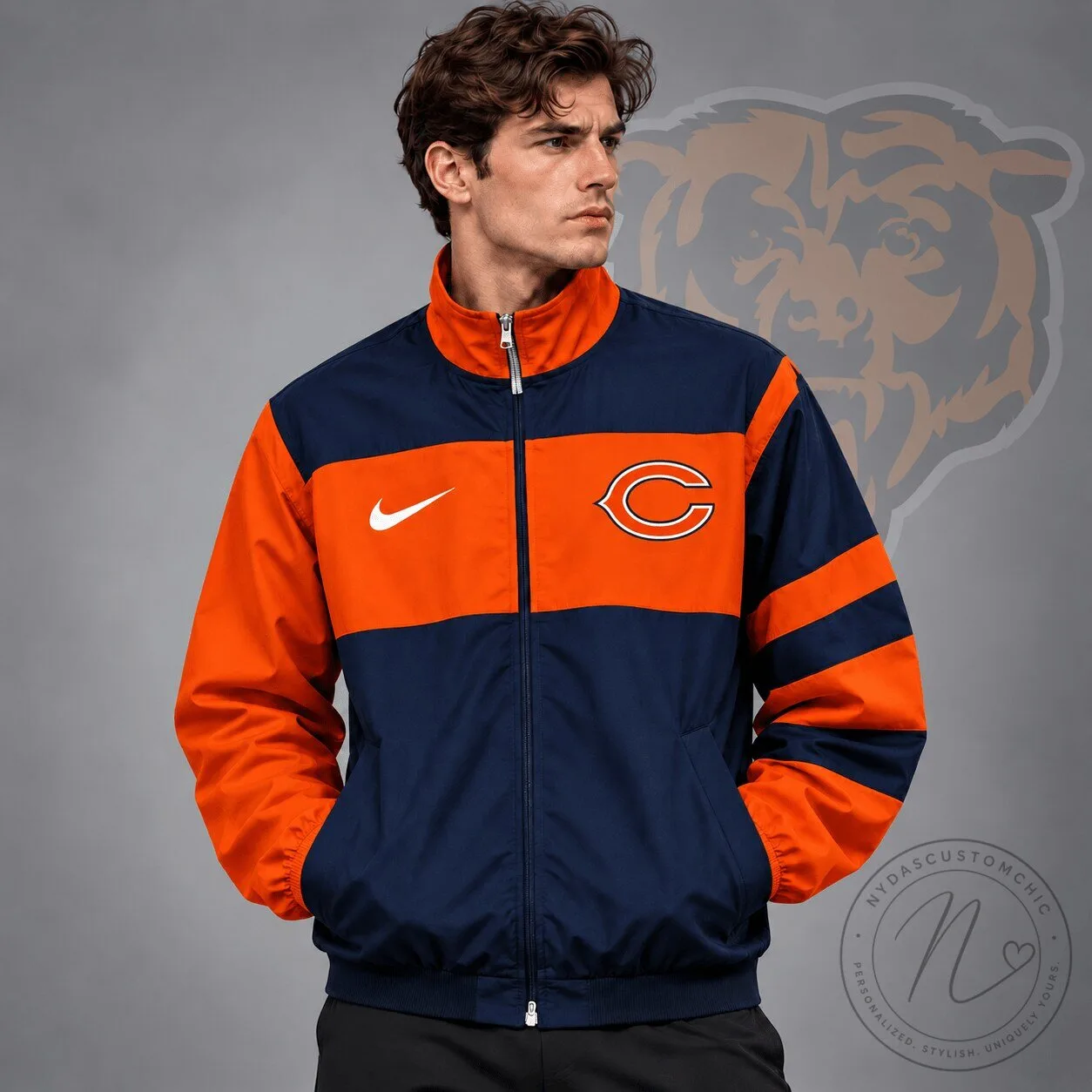 Chicago Bears NFL Team Crest Color Block Full Zip Track Jacket