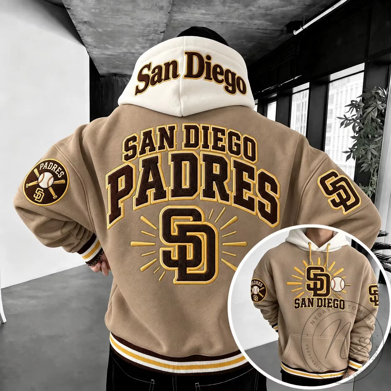 San Diego Padres Baseball Team Logo Embroidered Varsity Hoodie