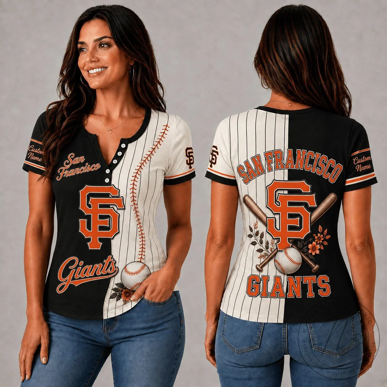 San Francisco Giants MLB Fan Shirt for Women - Personalized Baseball V-Neck T-Shirt