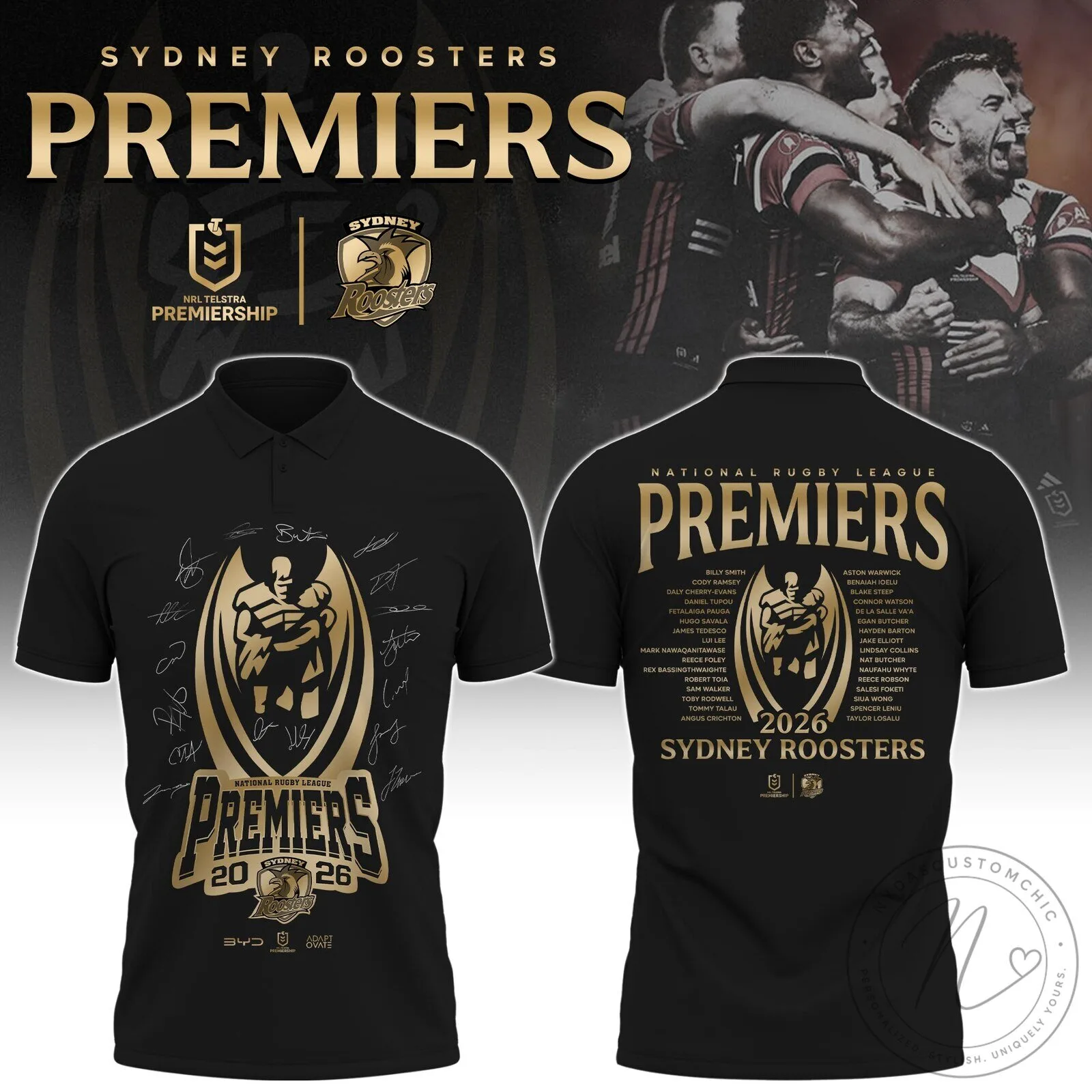 Sydney Roosters 2026 National Rugby League Premiers Black Polo Shirt 1 Sydney Roosters 2026 National Rugby League Premiers Black Polo Shirt