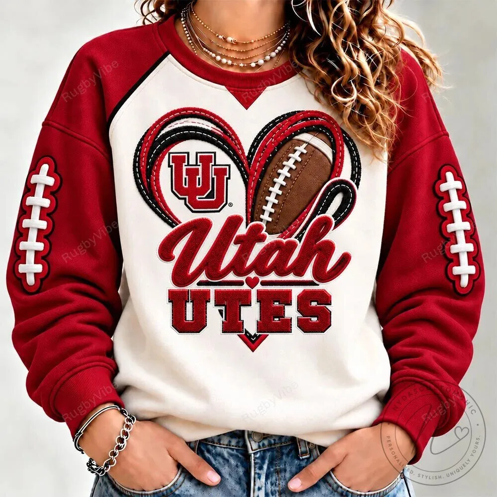 Utah Utes Football Heart Design Raglan Sleeve Sweatshirt 2 Utah Utes Football Heart Design Raglan Sleeve Sweatshirt