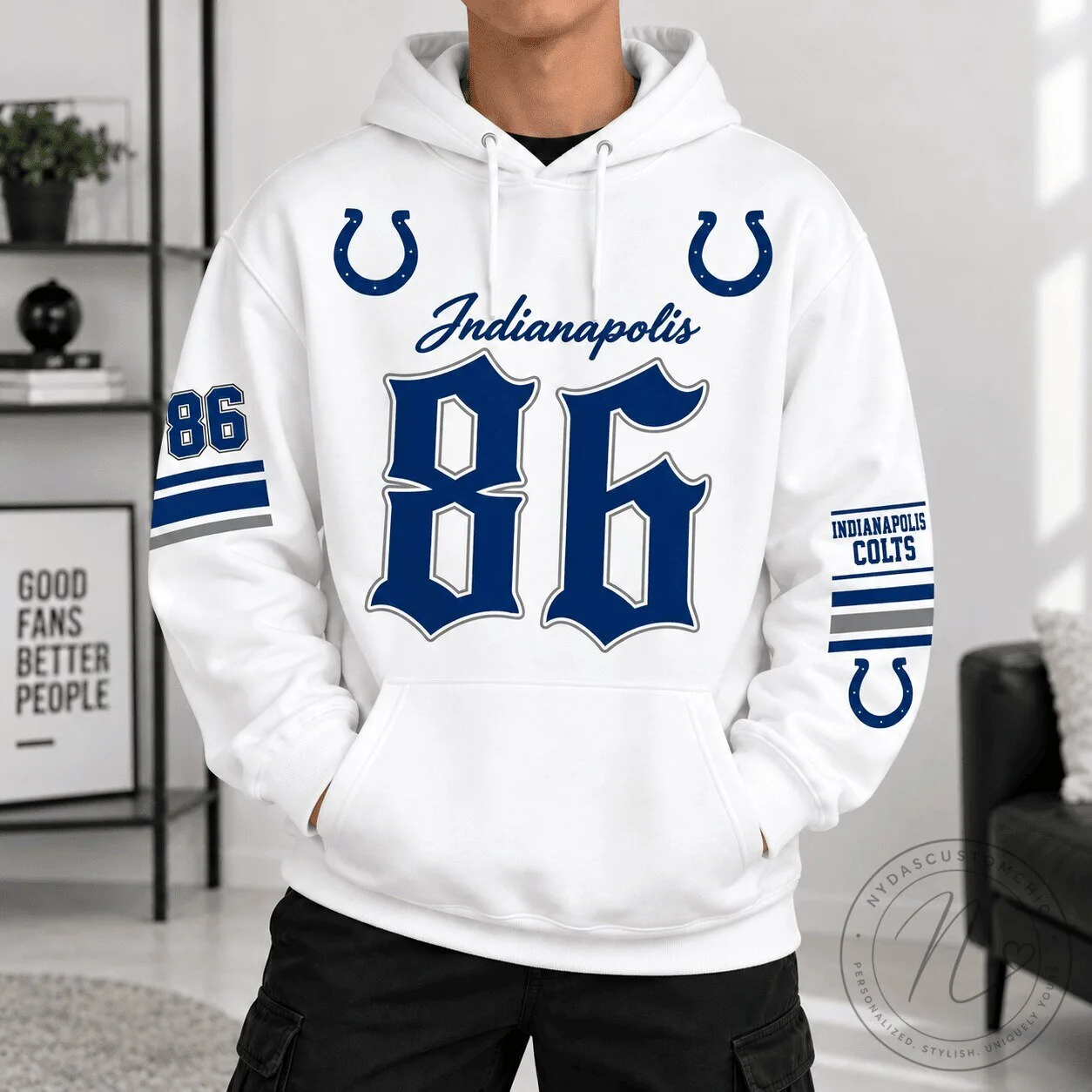 Indianapolis Colts Football Team White Hoodie with Number 86 and Team Logo