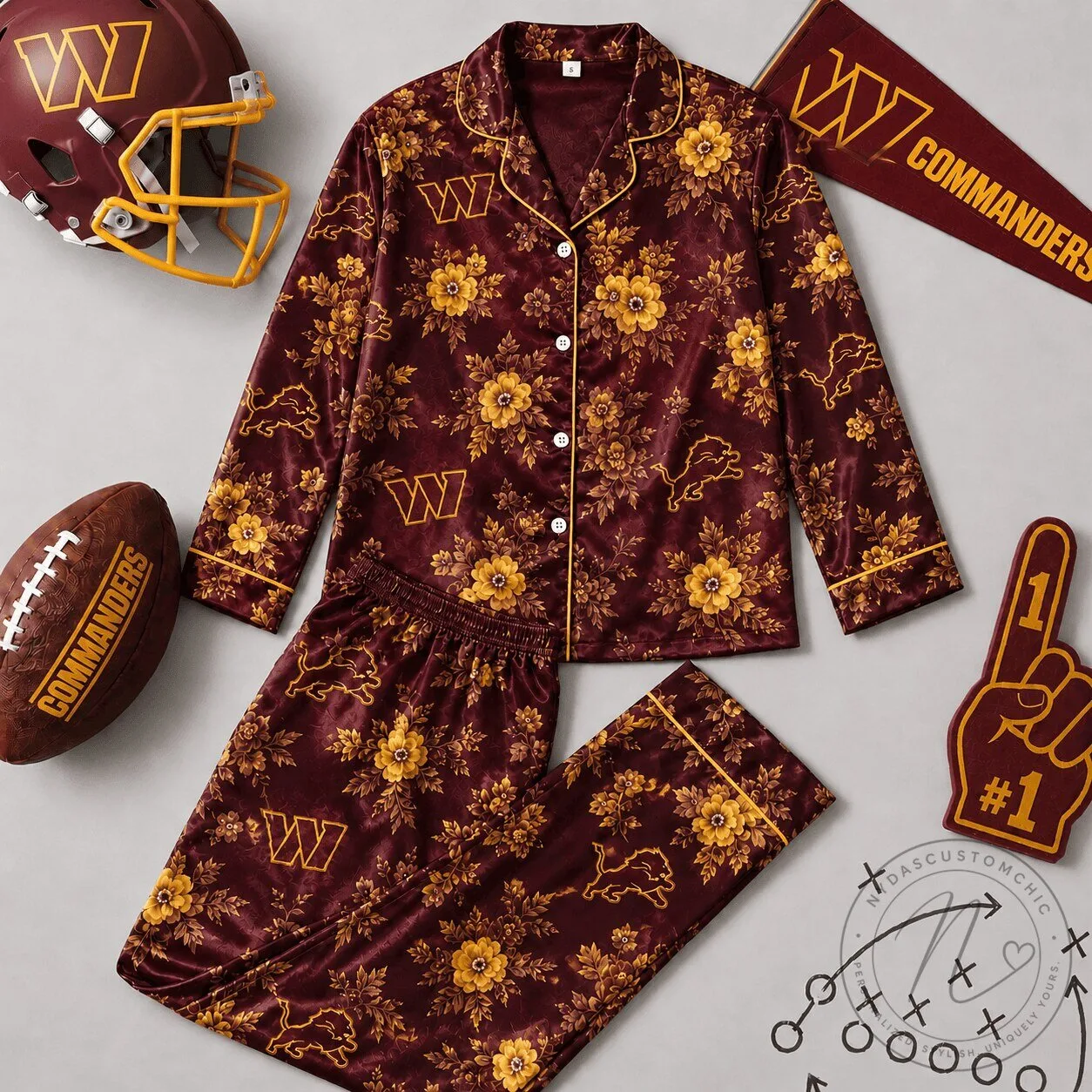 Washington Commanders NFL Floral Team Pride Pajamas Set
