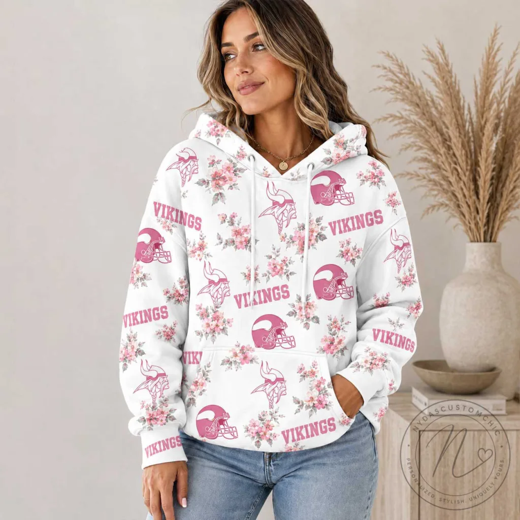 Minnesota Vikings Pink Floral Team Pride Hoodie Minnesota Vikings Pink Floral Team Pride Hoodie