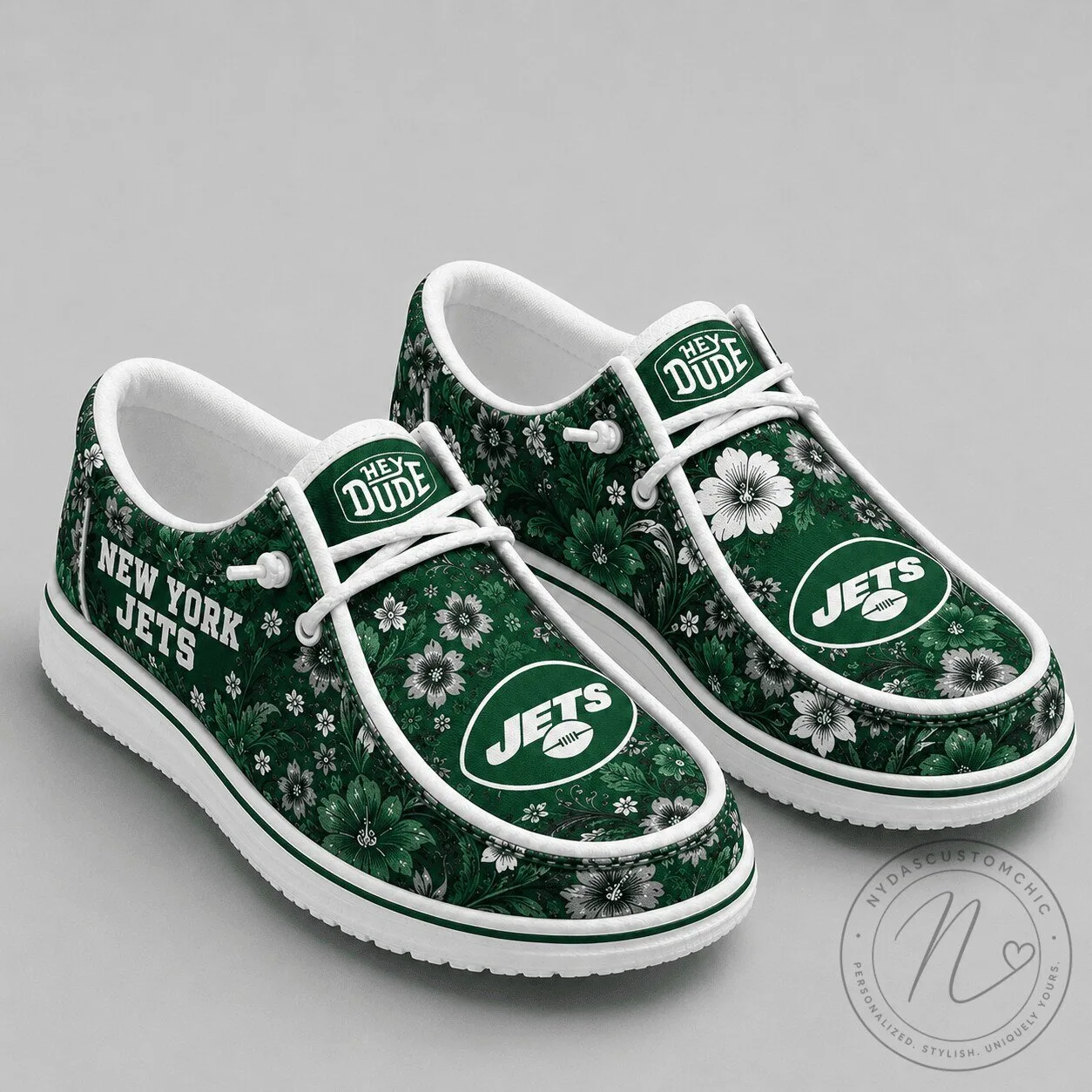 New York Jets Floral Pattern Team Logo Comfortable Slip-On Shoes