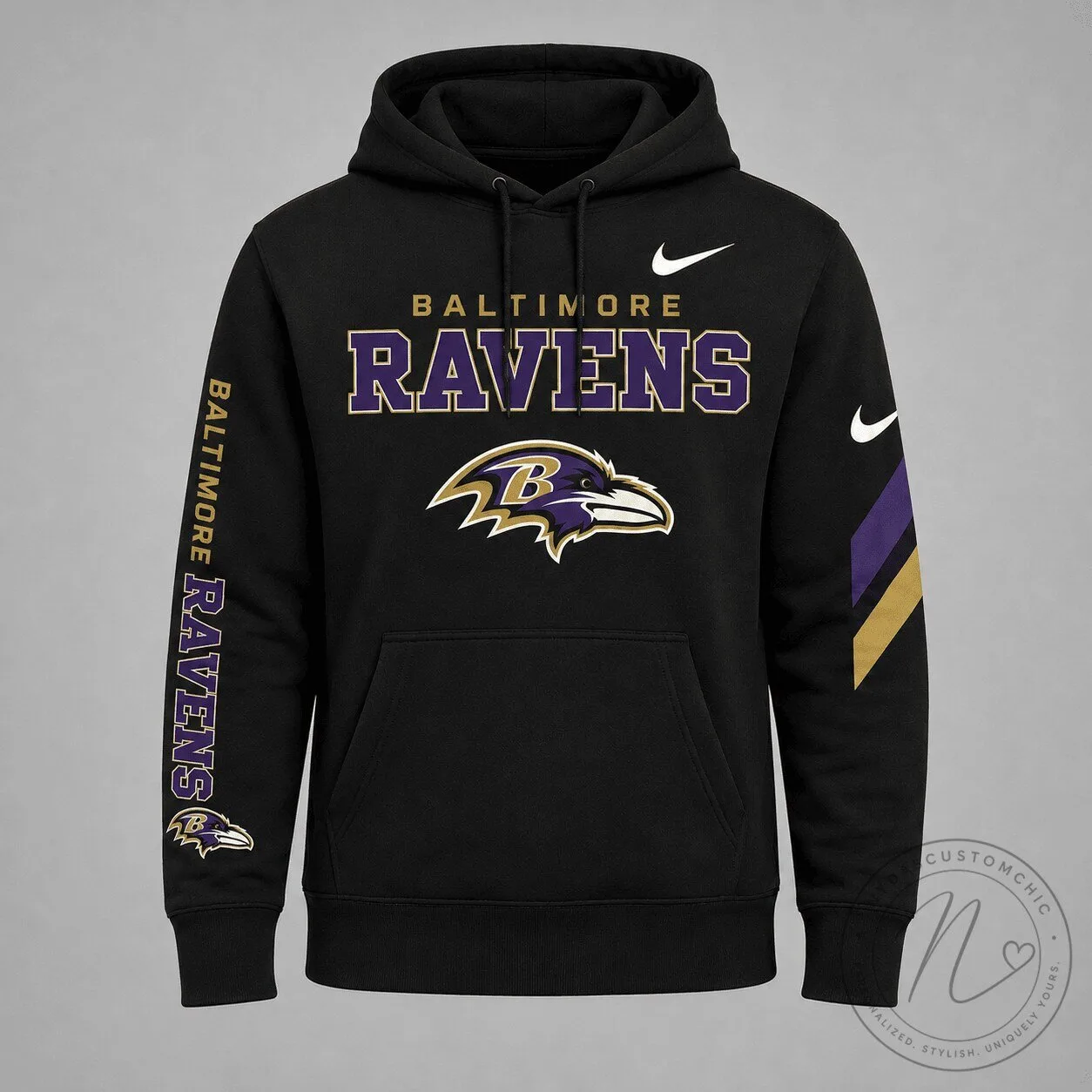 Baltimore Ravens NFL Football Team Logo Black Pullover Hoodie
