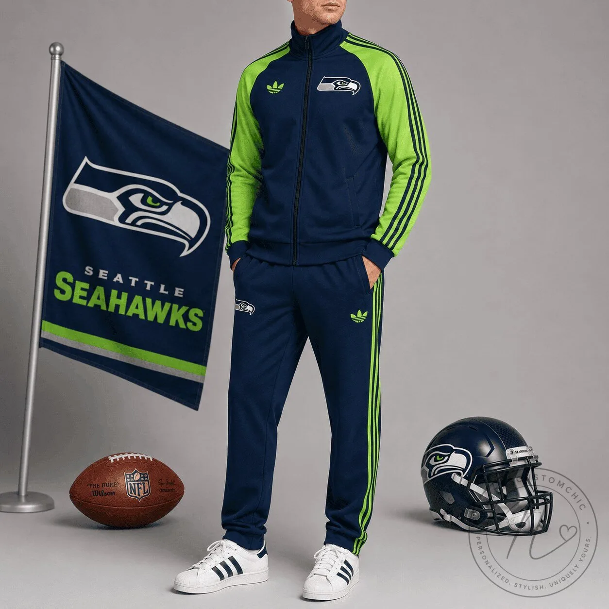 Seattle Seahawks NFL Team Logo Track Jacket and Jogger Pants Set