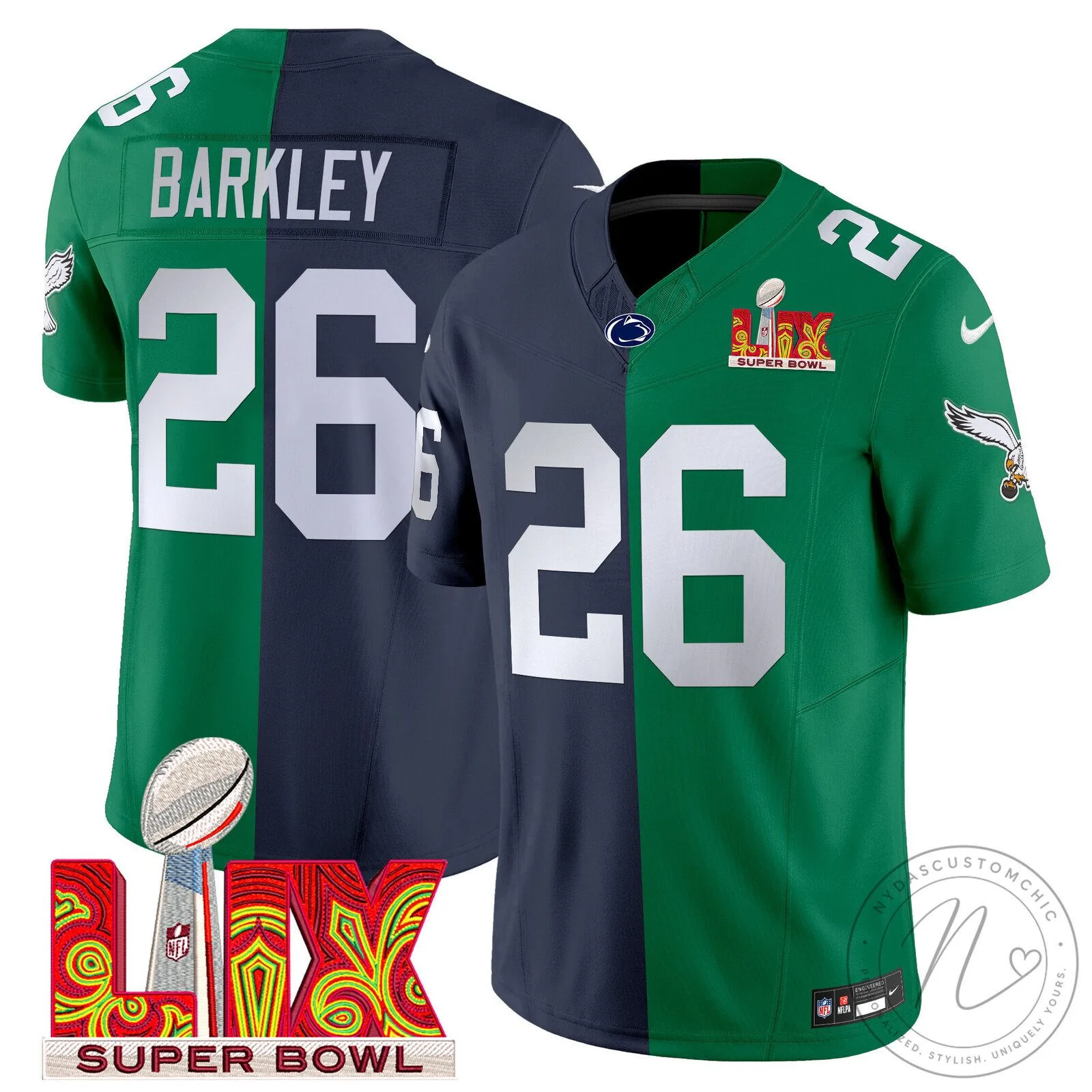 Philadelphia Football Eagles Super Bowl LIX and Penn State Nittany Lions Split Jersey 1 Philadelphia Football Eagles Super Bowl LIX and Penn State Nittany Lions Split Jersey
