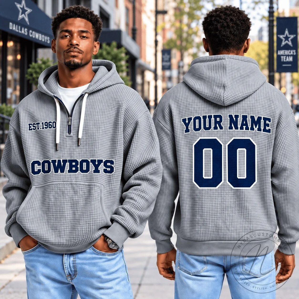 Dallas Cowboys Football Fan Waffle Quarter Zip Hoodie
