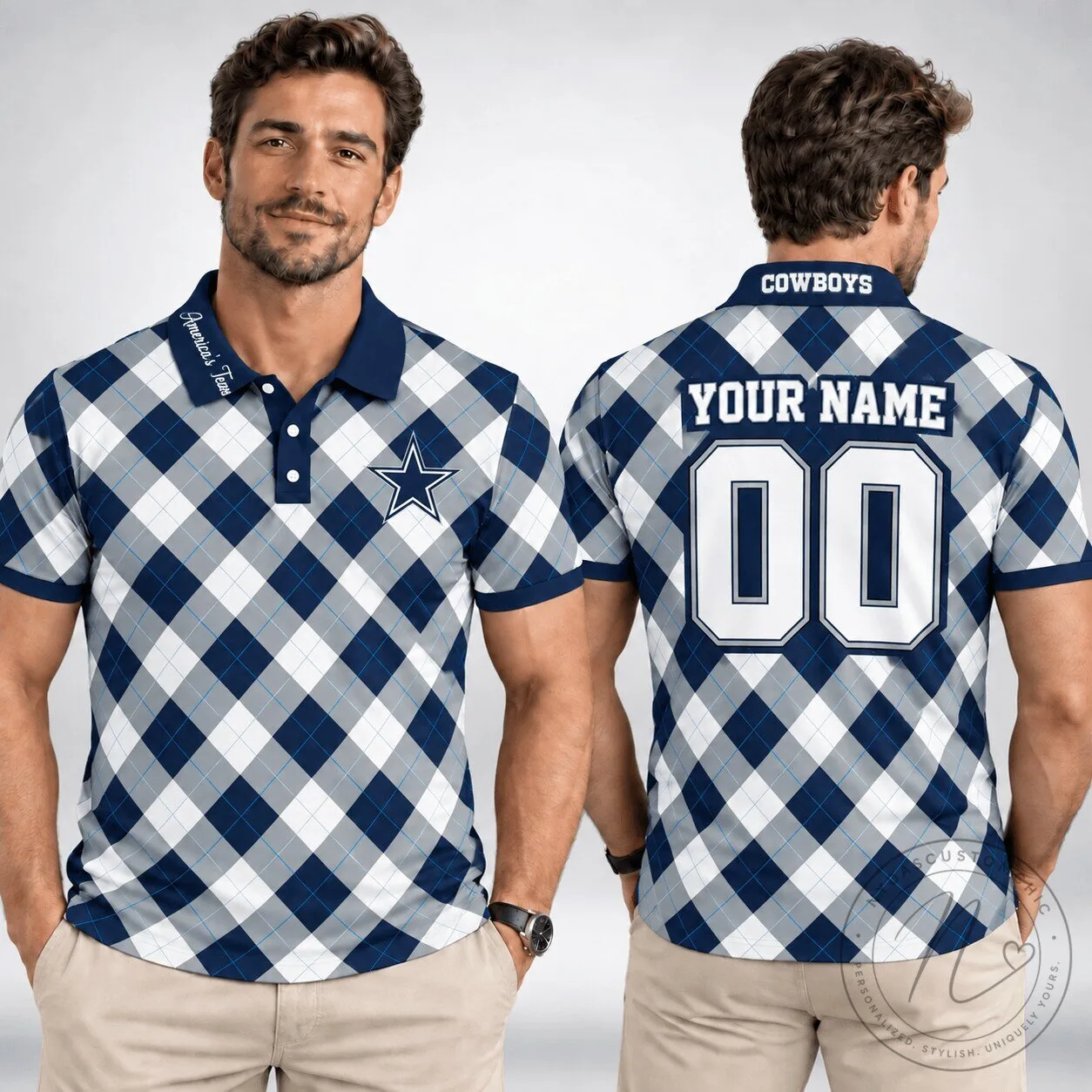 Dallas Cowboys Personalized Argyle Polo Shirt for Men