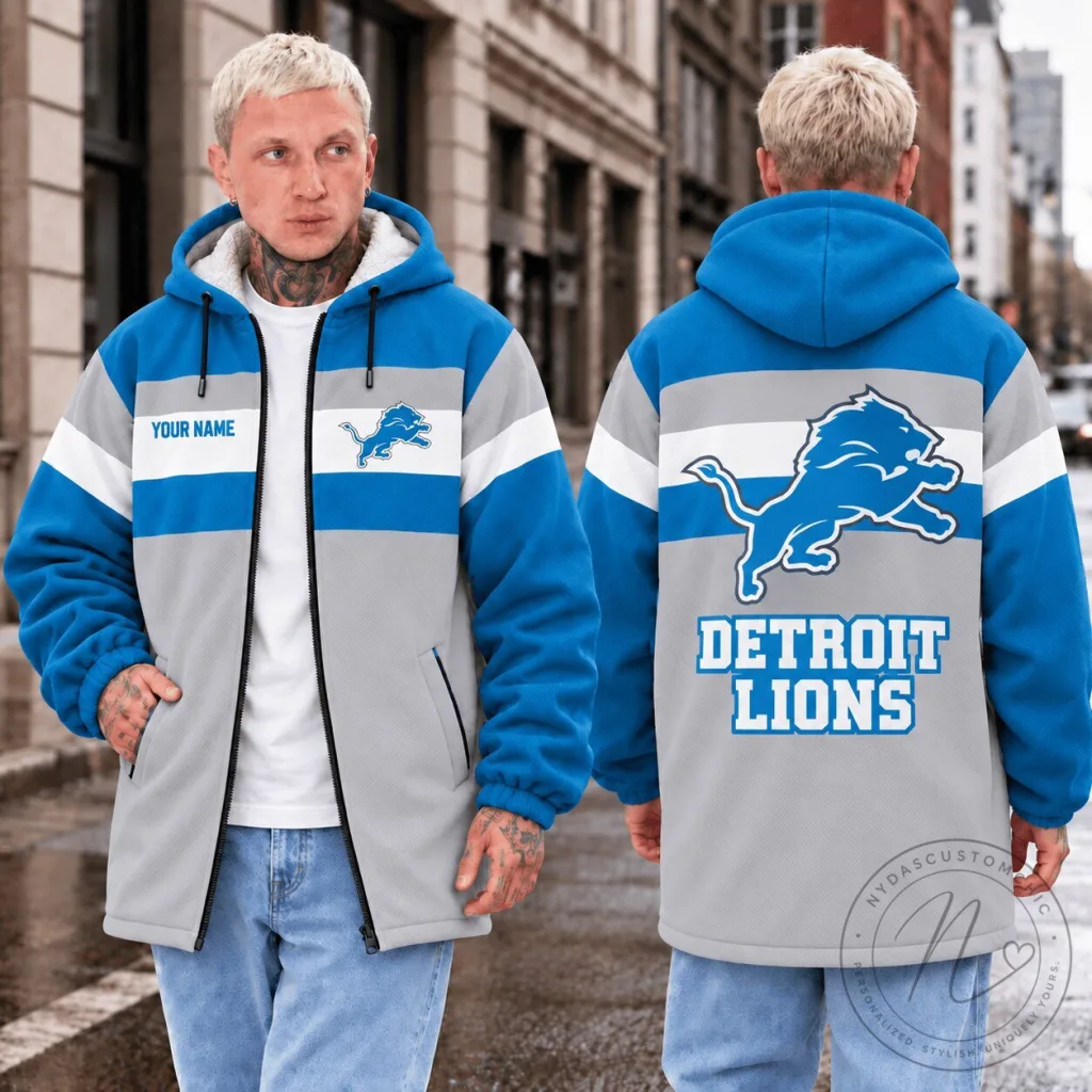 Detroit Lions Fan Custom Name Fleece Hooded Jacket Detroit Lions Fan Custom Name Fleece Hooded Jacket