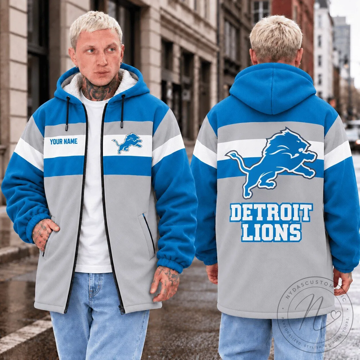 Detroit Lions Fan Custom Name Fleece Hooded Jacket