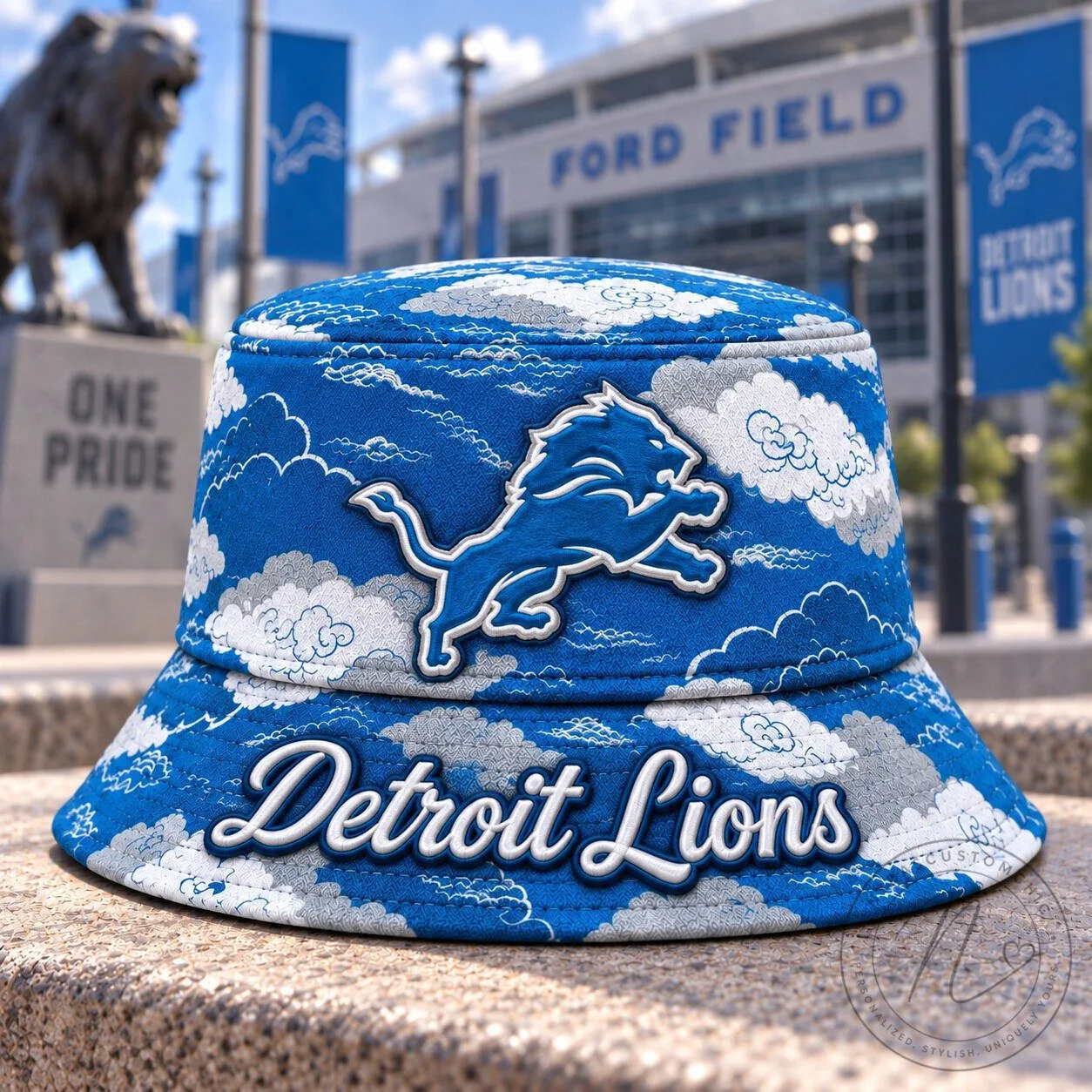 Detroit Lions Fan NFL Blue Cloud Pattern Bucket Hat 1 Detroit Lions Fan NFL Blue Cloud Pattern Bucket Hat