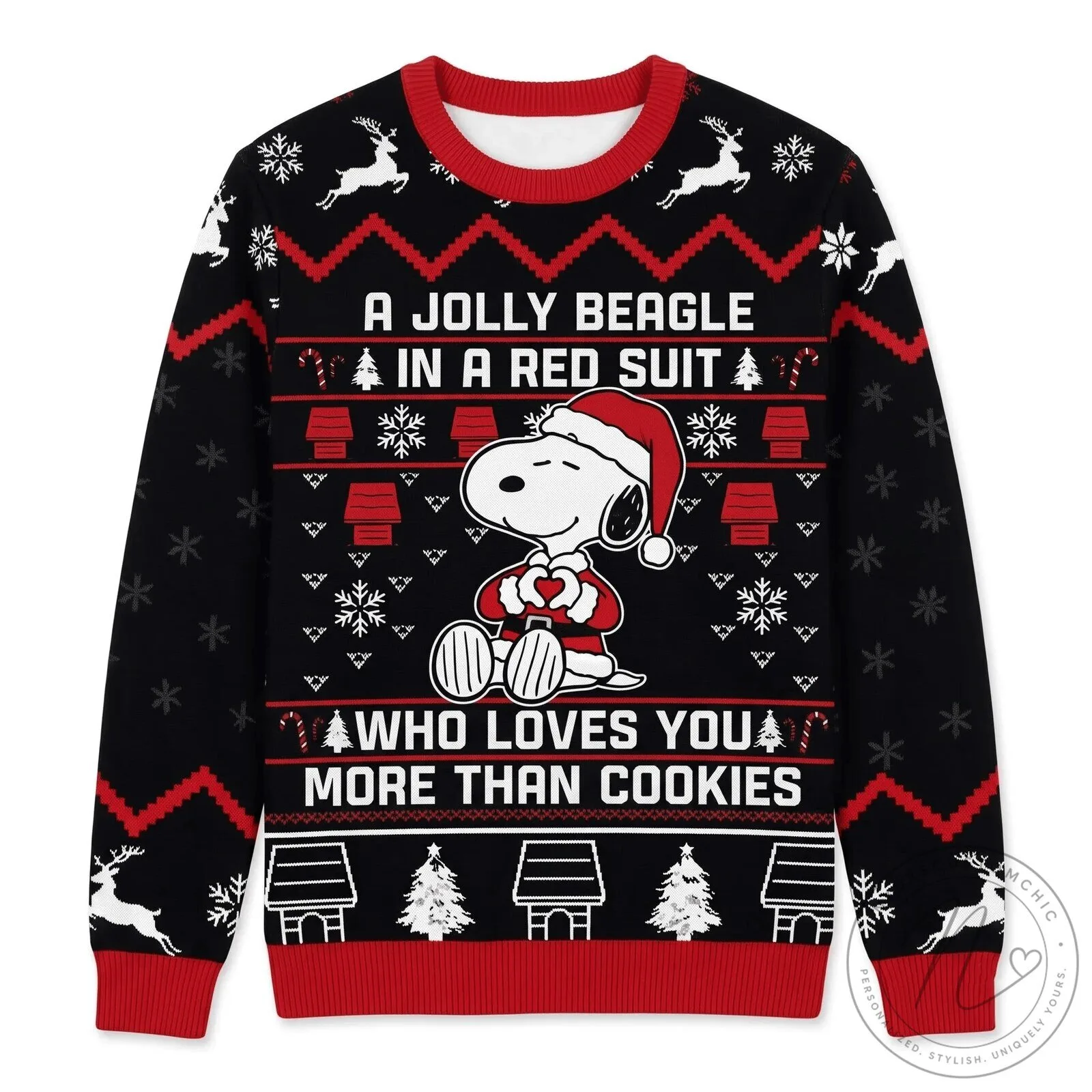 Snoopy Christmas Ugly Sweater A Jolly Beagle In A Red Suit Who Loves You More Than Cookies