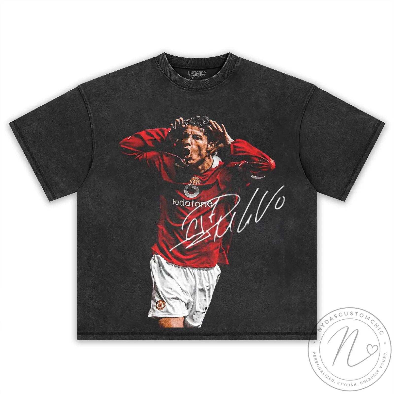 Cristiano Ronaldo Manchester United Celebration Autograph Black T-Shirt 7 Cristiano Ronaldo Manchester United Celebration Autograph Black T-Shirt
