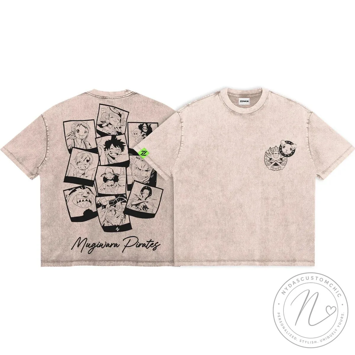 One Piece Mugiwara Pirates Anime Manga Character Collage Washed T-Shirt