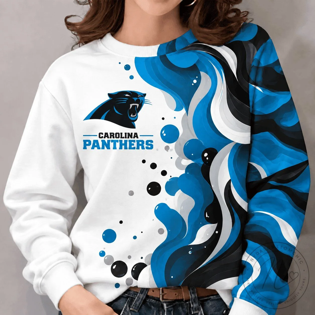 Carolina Panthers NFL Team Color Vibrant Tide Series Crewneck Sweatshirt