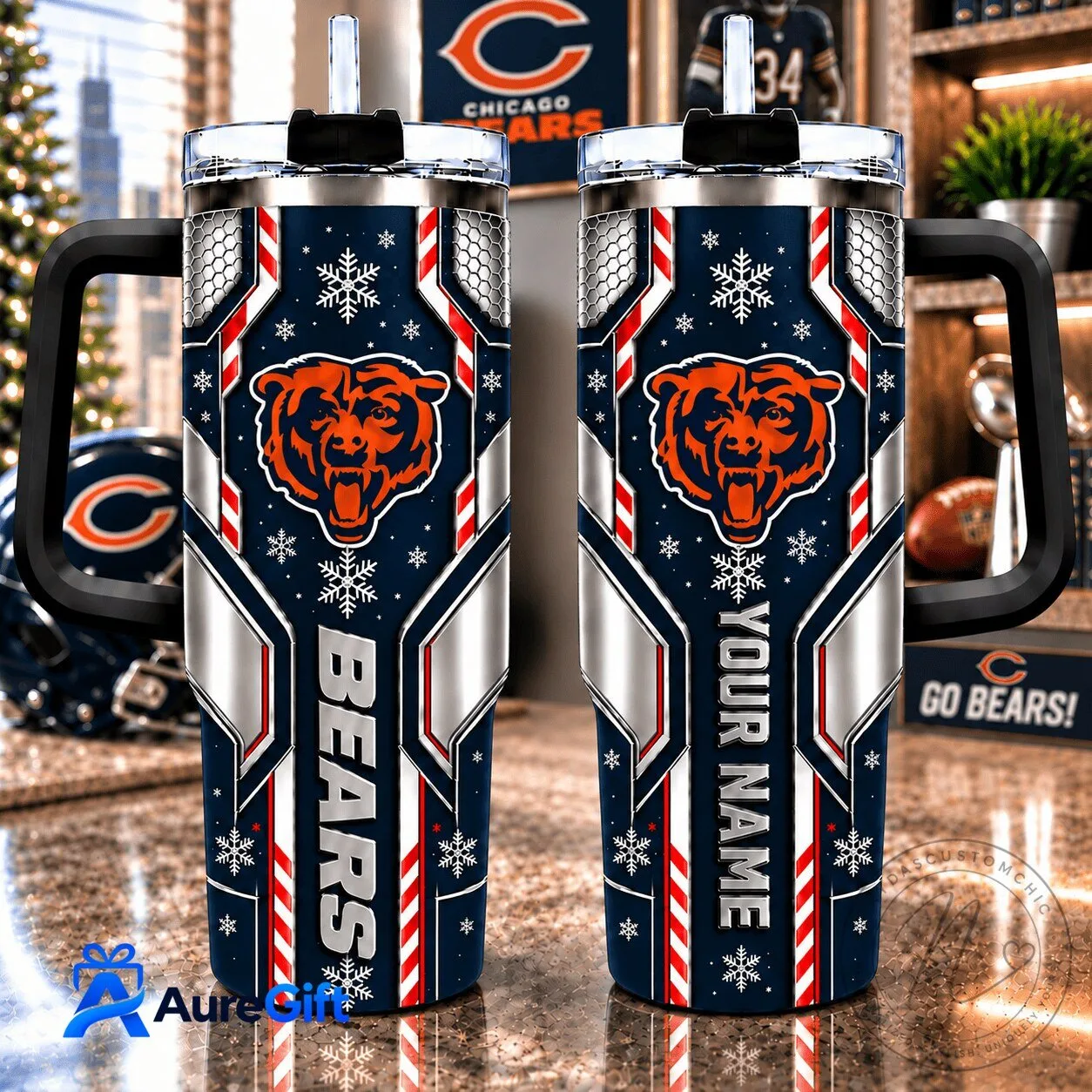 Chicago Bears NFL Christmas Kick Off Personalized Tumbler 40oz