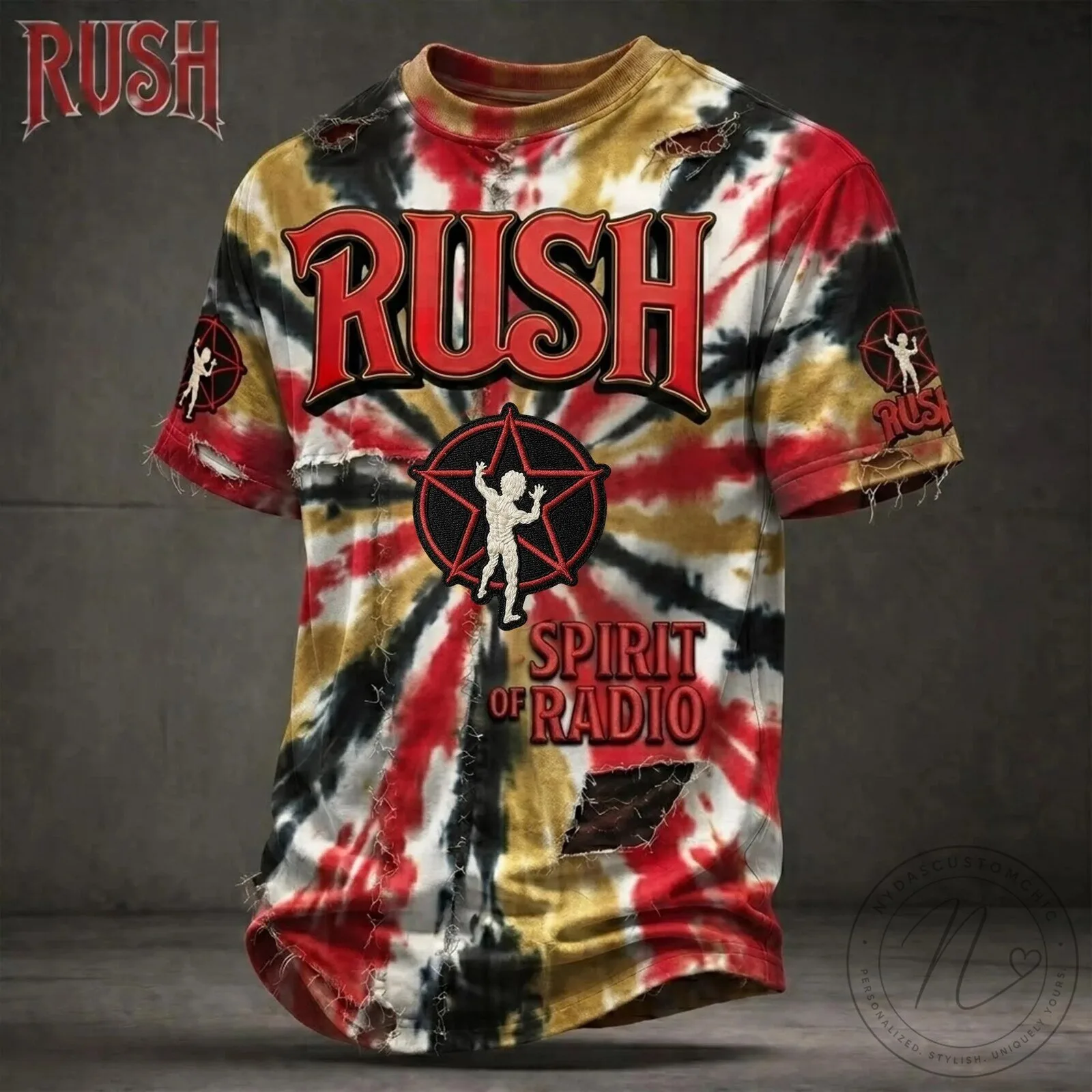 Rush Band Spirit of Radio Tie-Dye Distressed Rock Music T-Shirt