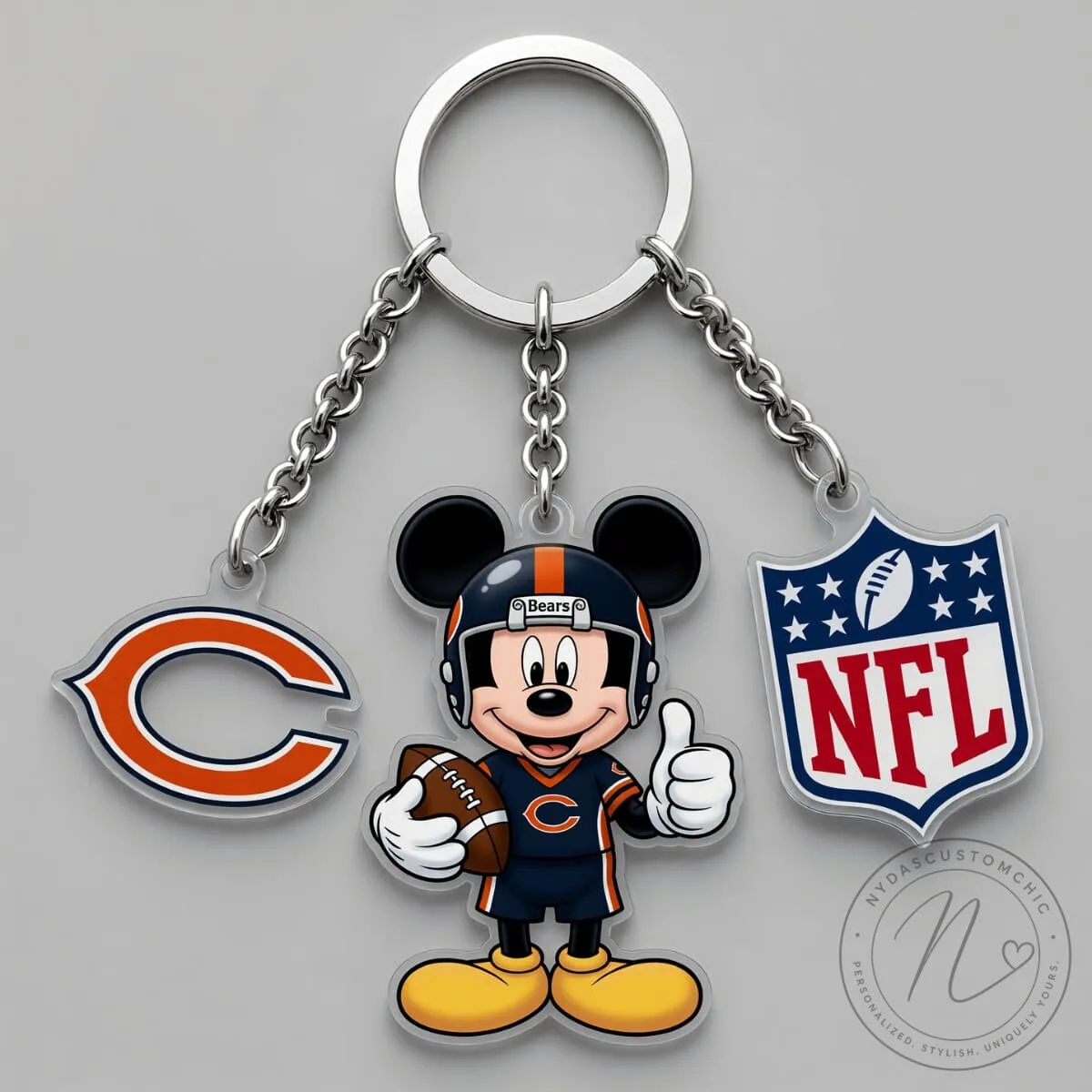 Chicago Bears Mickey Mouse NFL Football Triple Charm Keychain