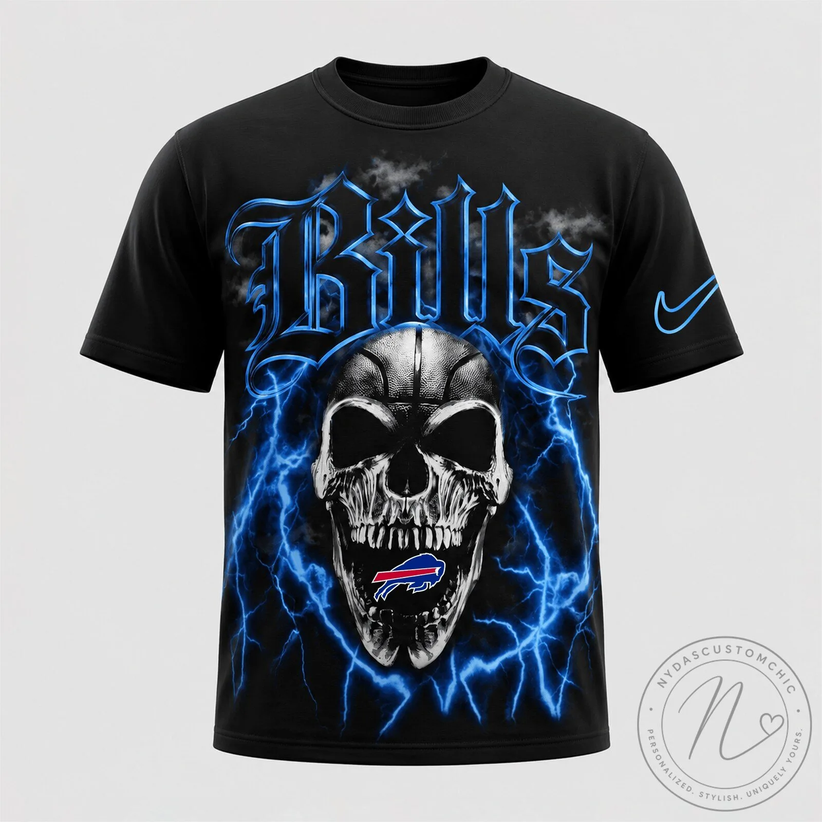 Black Short Sleeve T-Shirt with Buffalo Bills Skull Lightning Graphic 2 Black Short Sleeve T-Shirt with Buffalo Bills Skull Lightning Graphic