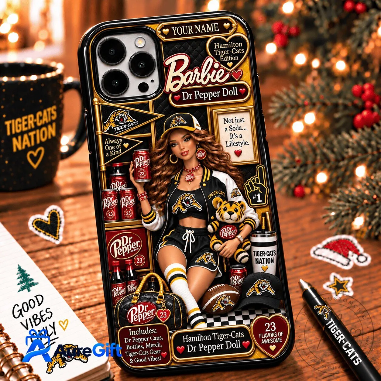 Hamilton Tiger-Cats Barbie Dr Pepper Doll Personalized Christmas Phone Case