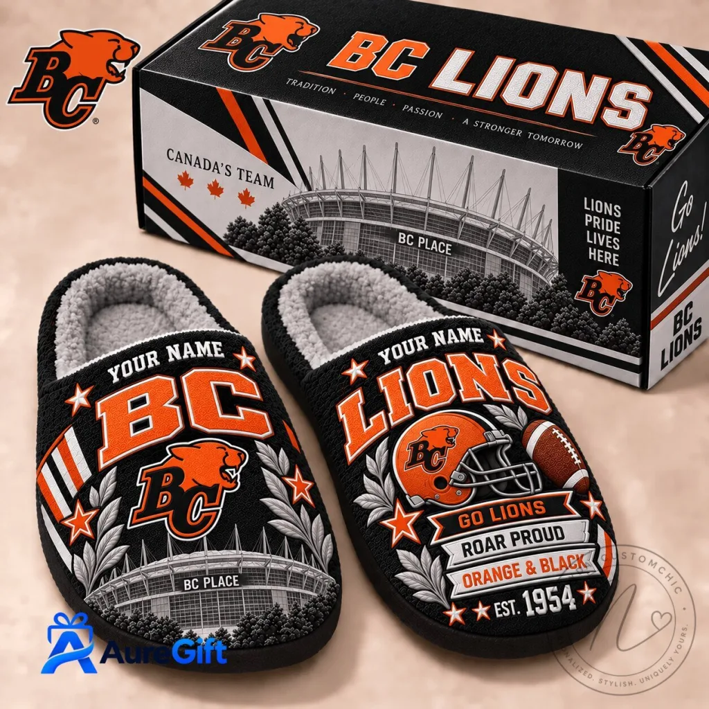 BC Lions Personalized Slippers for Men and Women, Canadian Football League Fan Gift BC Lions Personalized Slippers for Men and Women, Canadian Football League Fan Gift