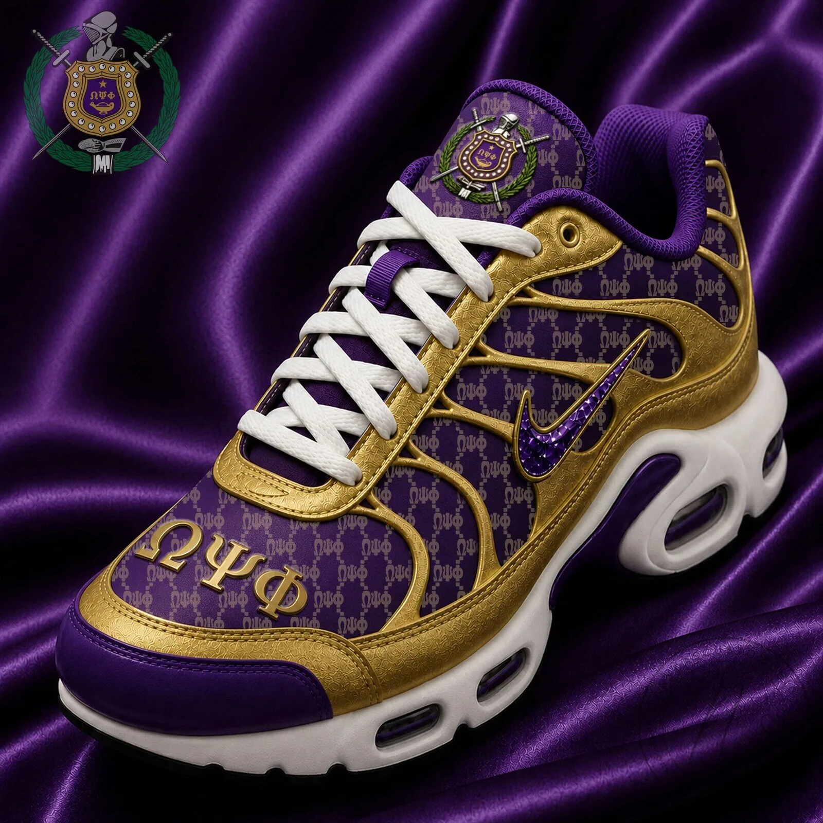 Omega Psi Phi Fraternity Gold and Purple Athletic Sports Shoes