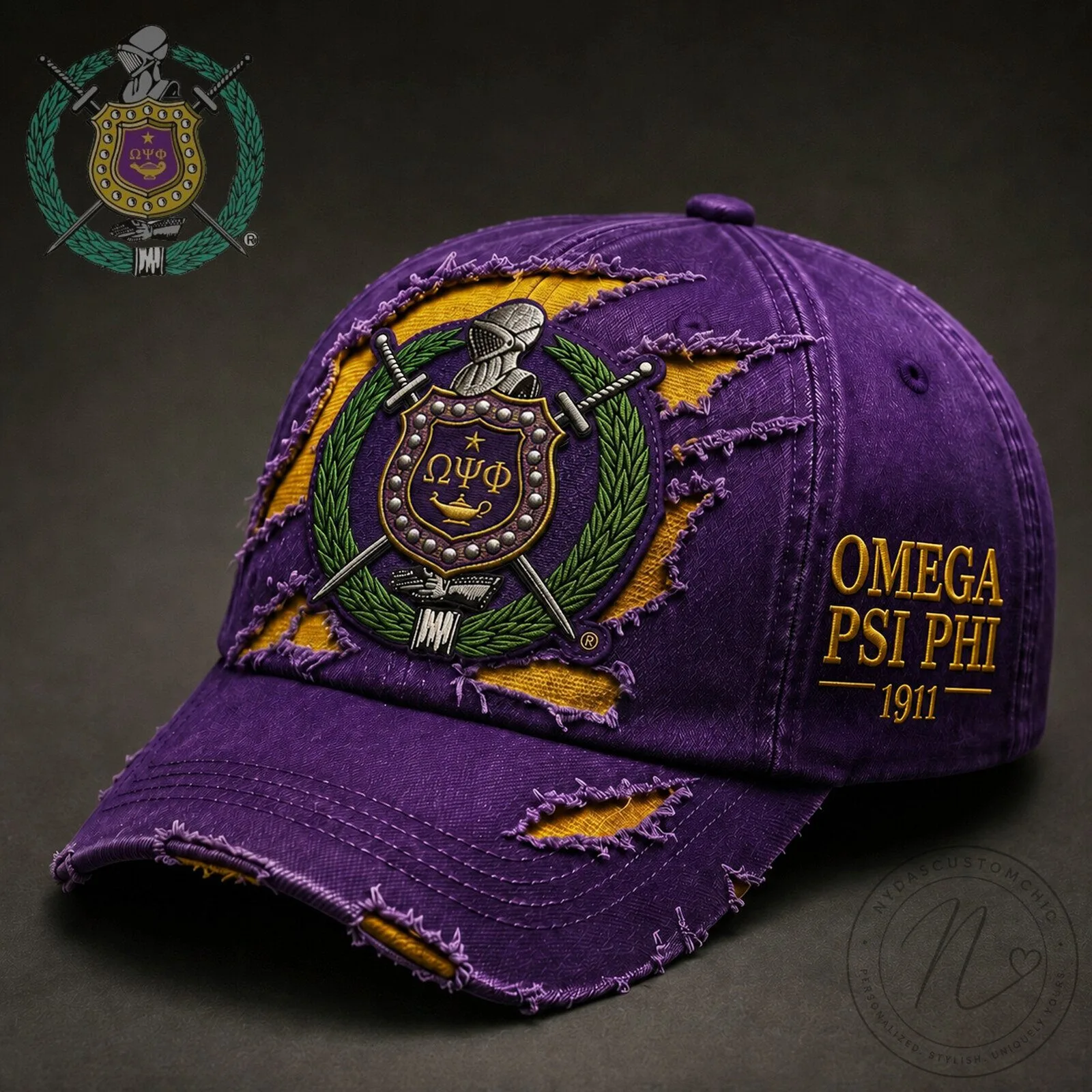 Omega Psi Phi Fraternity Distressed Purple Baseball Cap Hat