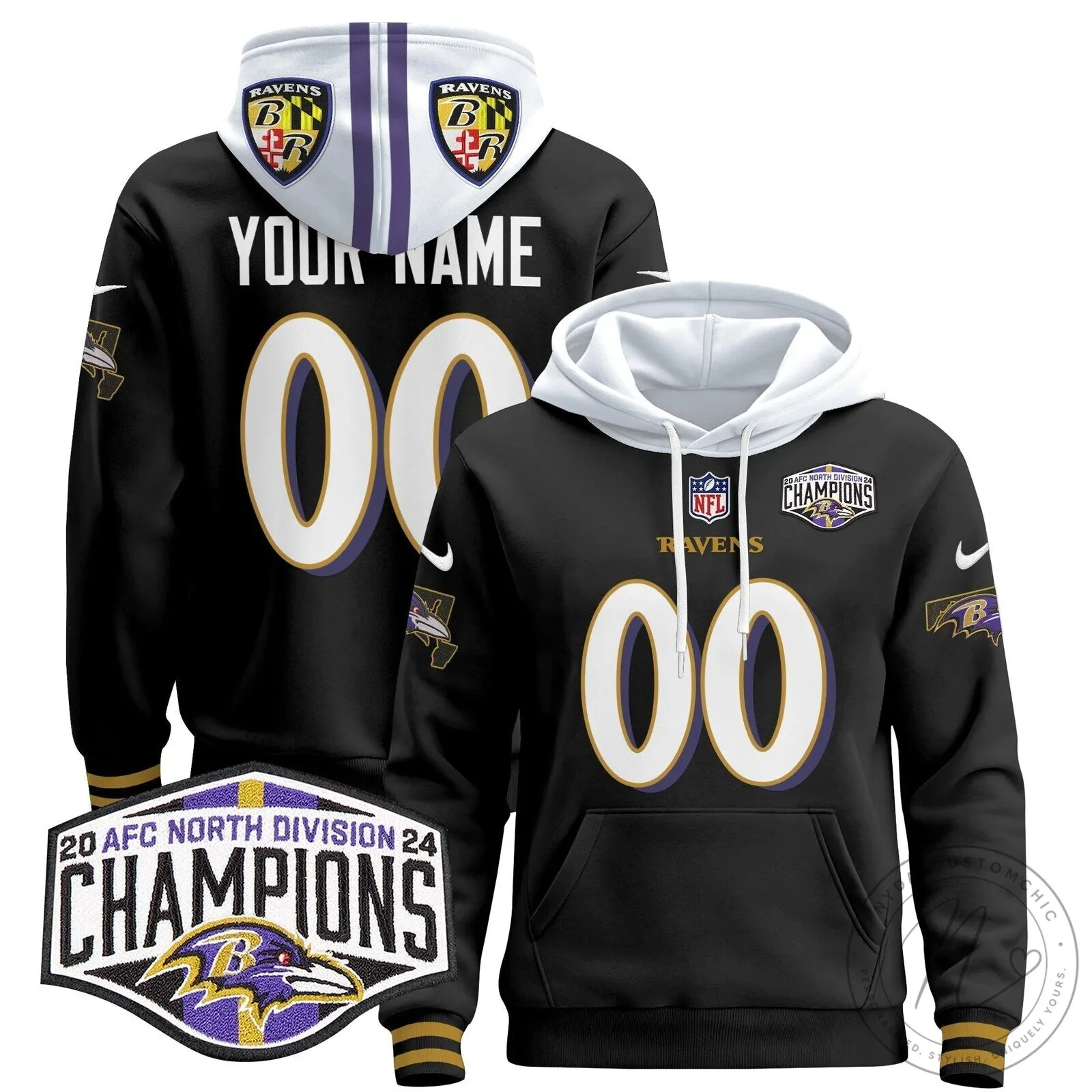 Custom Hoodie for 2024 AFC North Division Champions - Baltimore Ravens 11 Custom Hoodie for 2024 AFC North Division Champions - Baltimore Ravens