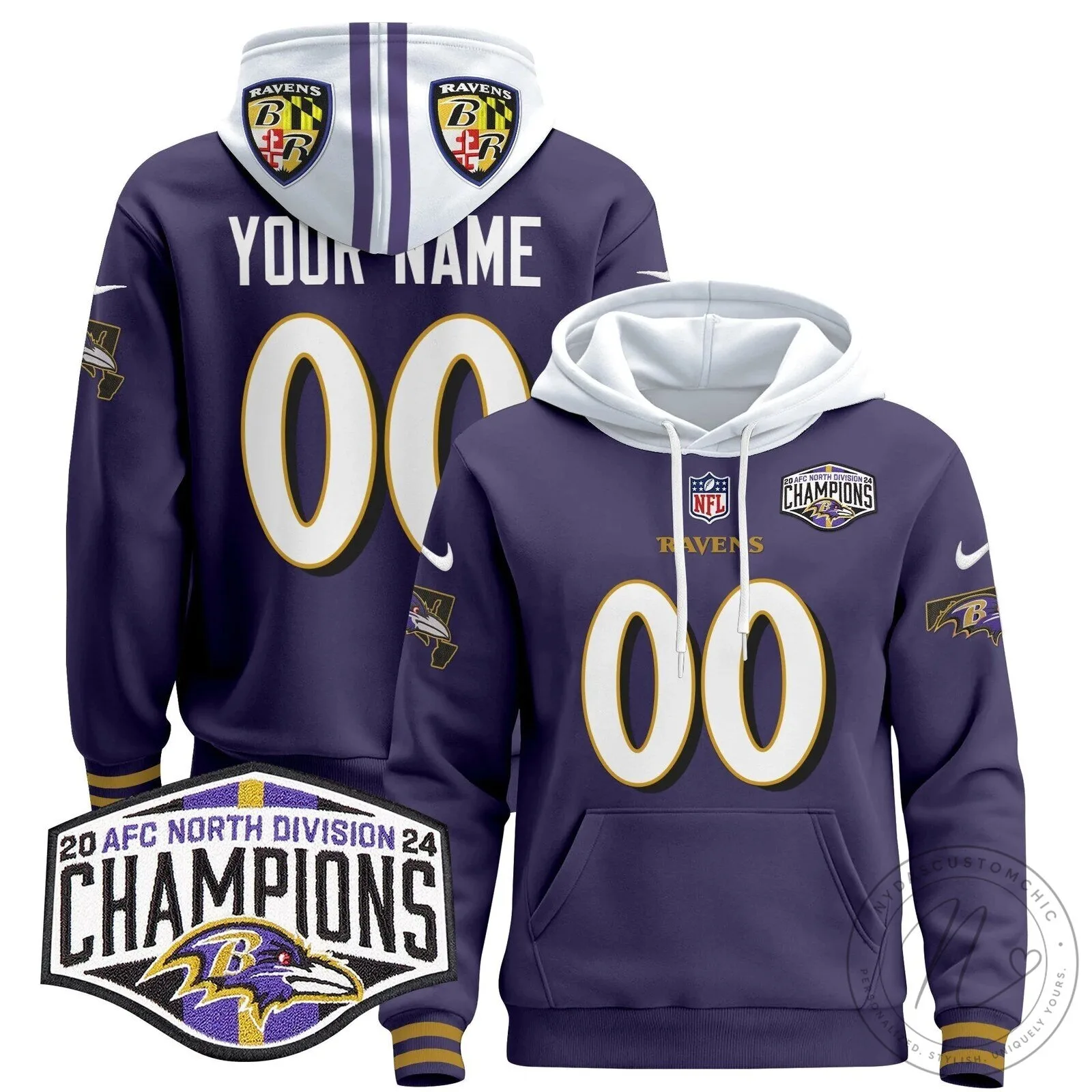 Custom Hoodie for 2024 AFC North Division Champions - Baltimore Ravens 12 Custom Hoodie for 2024 AFC North Division Champions - Baltimore Ravens