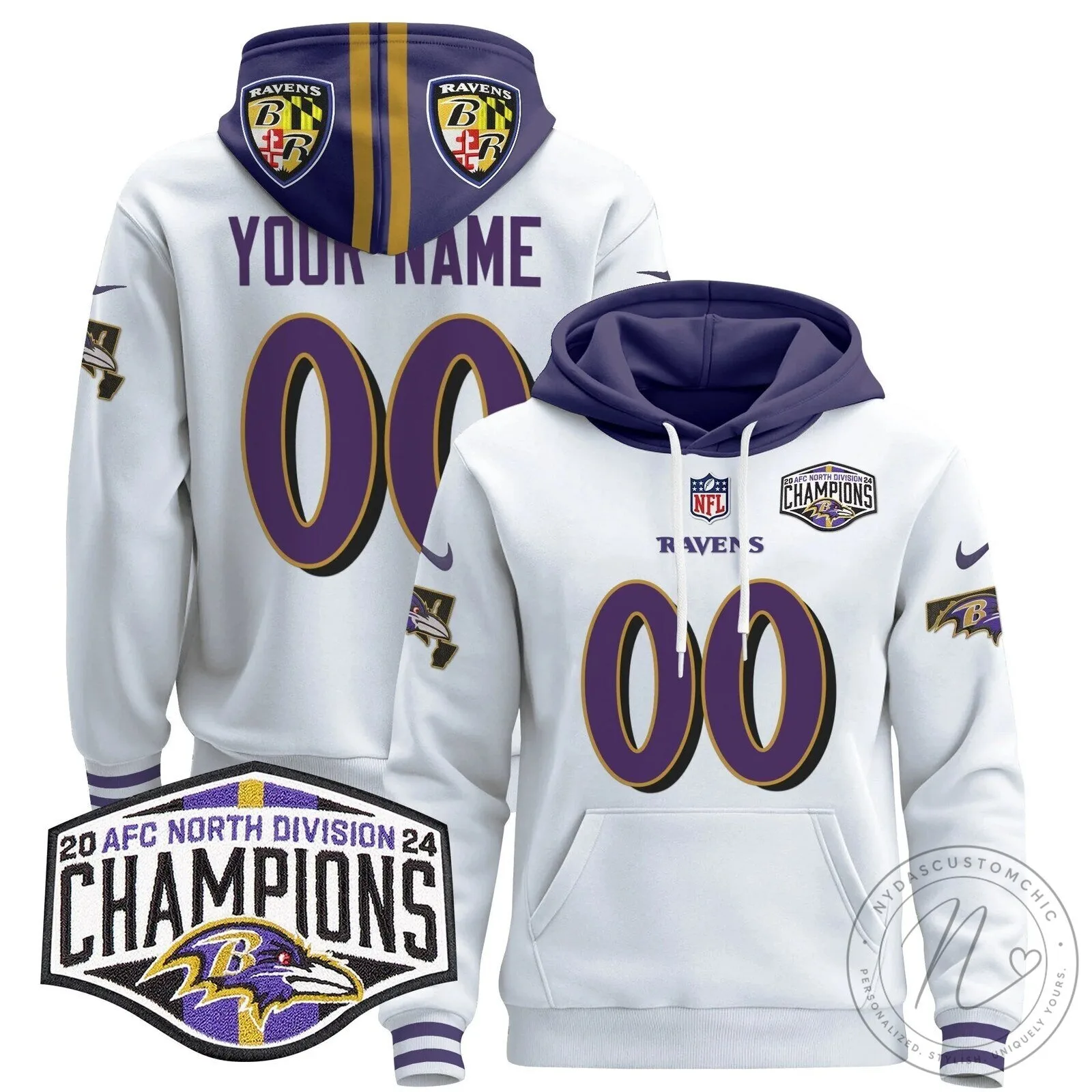 Custom Hoodie for 2024 AFC North Division Champions - Baltimore Ravens 13 Custom Hoodie for 2024 AFC North Division Champions - Baltimore Ravens
