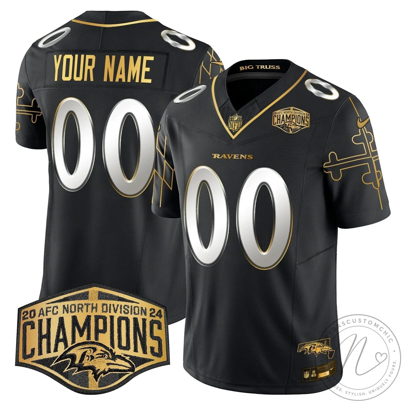 AFC North Division Champions Baltimore Ravens Black Gold Football Jersey