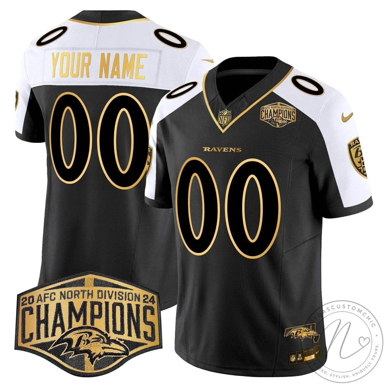 AFC North Division Champions Baltimore Ravens Black Gold Football Jersey 9 AFC North Division Champions Baltimore Ravens Black Gold Football Jersey