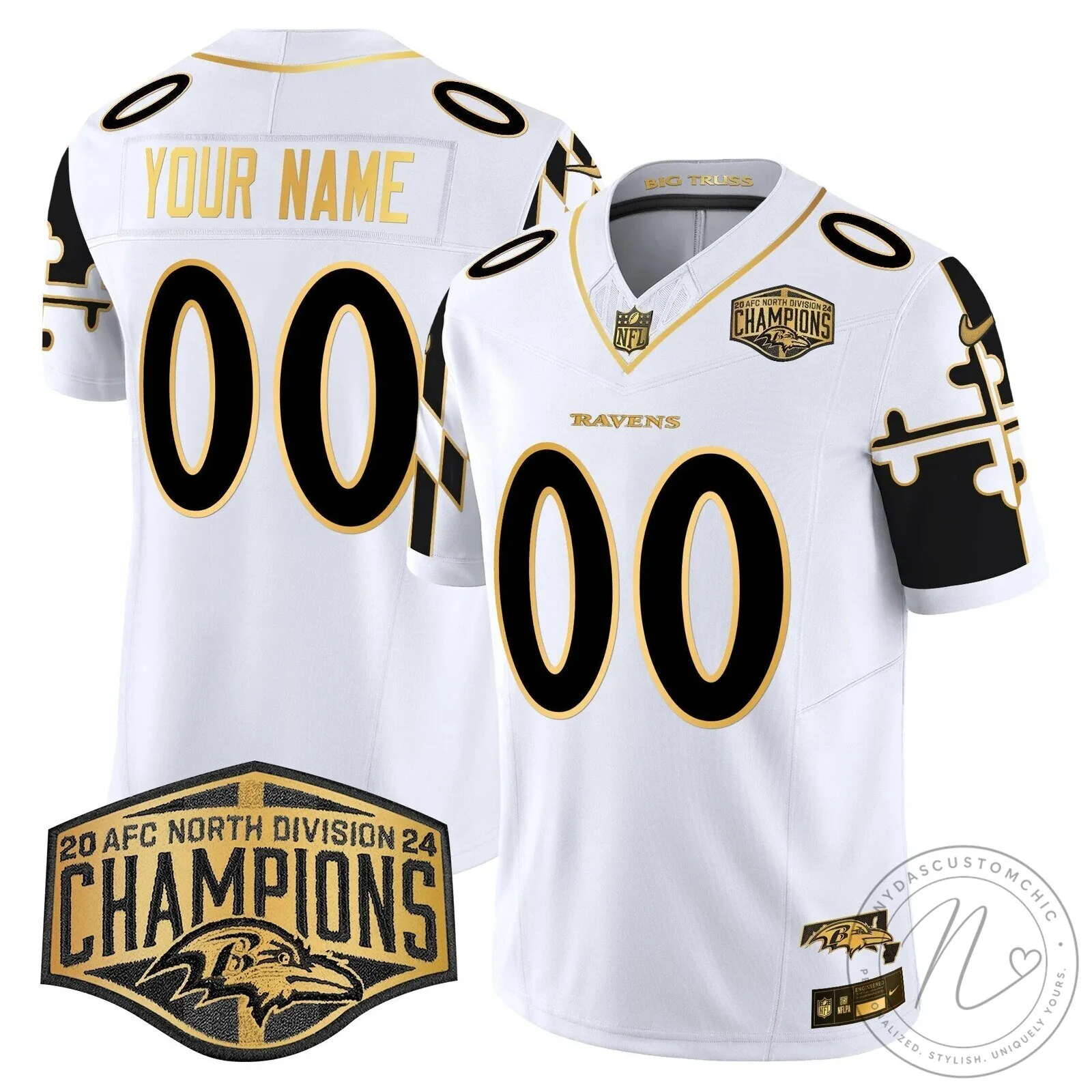 AFC North Division Champions Baltimore Ravens Black Gold Football Jersey 10 AFC North Division Champions Baltimore Ravens Black Gold Football Jersey