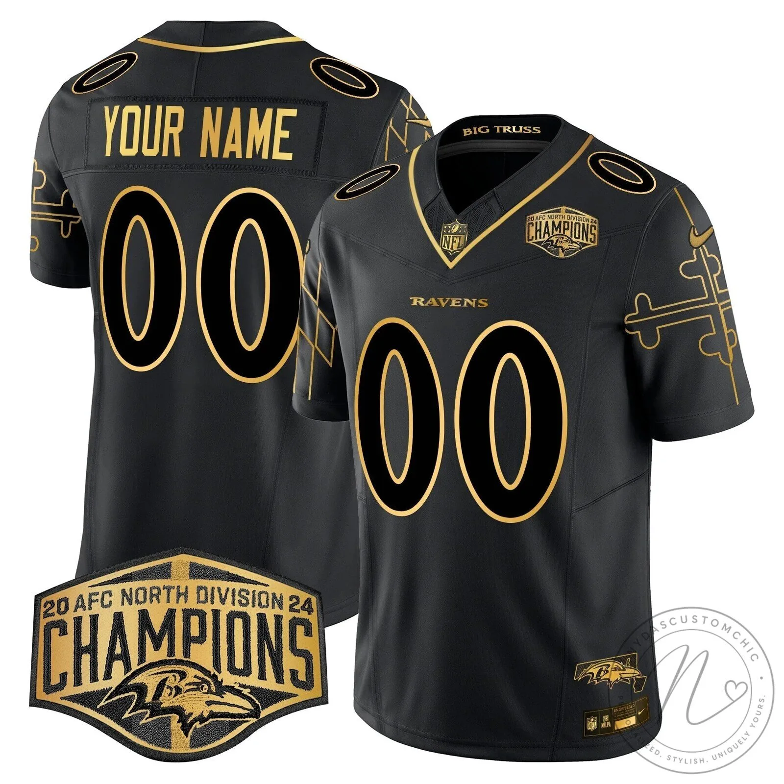 AFC North Division Champions Baltimore Ravens Black Gold Football Jersey 11 AFC North Division Champions Baltimore Ravens Black Gold Football Jersey