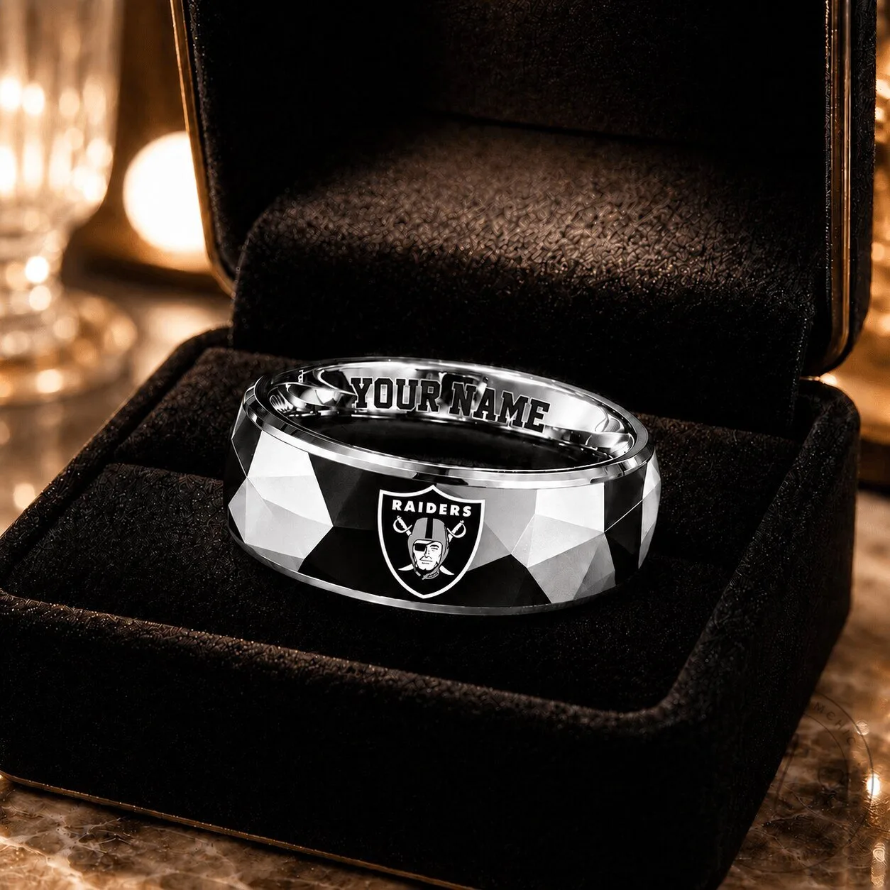 Las Vegas Raiders National Football League Custom Name Engraved Silver Ring