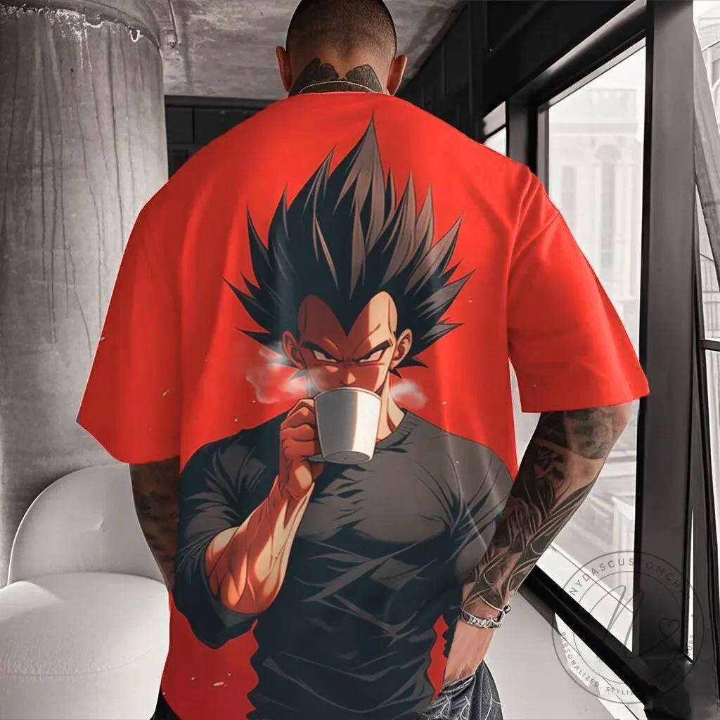 Dragon Ball Z Vegeta Drinking Coffee Super Saiyan Red T-Shirt